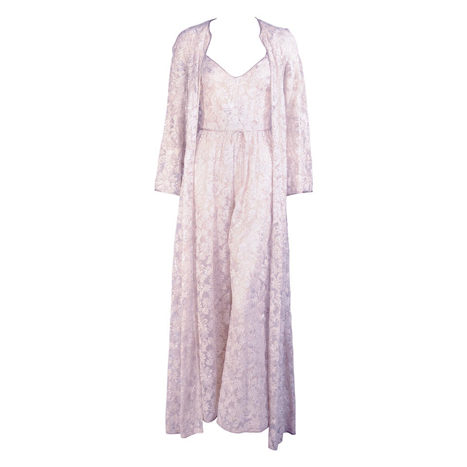 Jean Patou Couture Silver Lace Jumpsuit & Evening Coat, Runway Worn