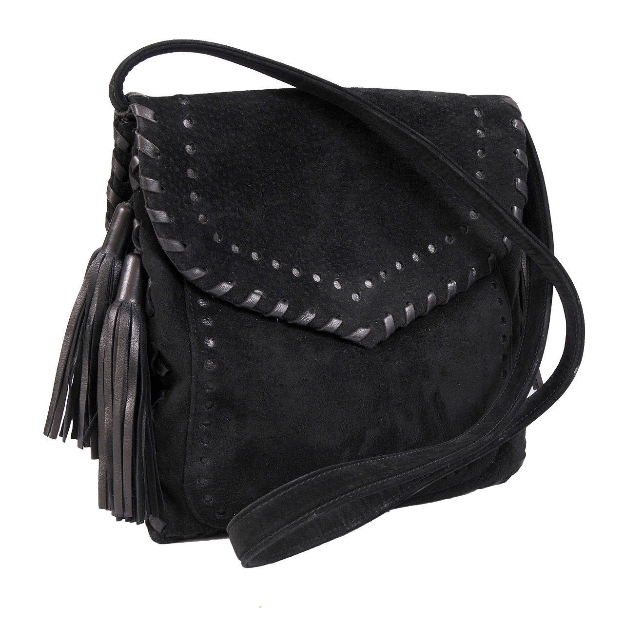 Yves Saint Laurent Black Suede Bag with Tassels