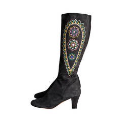 LuLu Guiness Embroidered Suede Boots, Never Worn