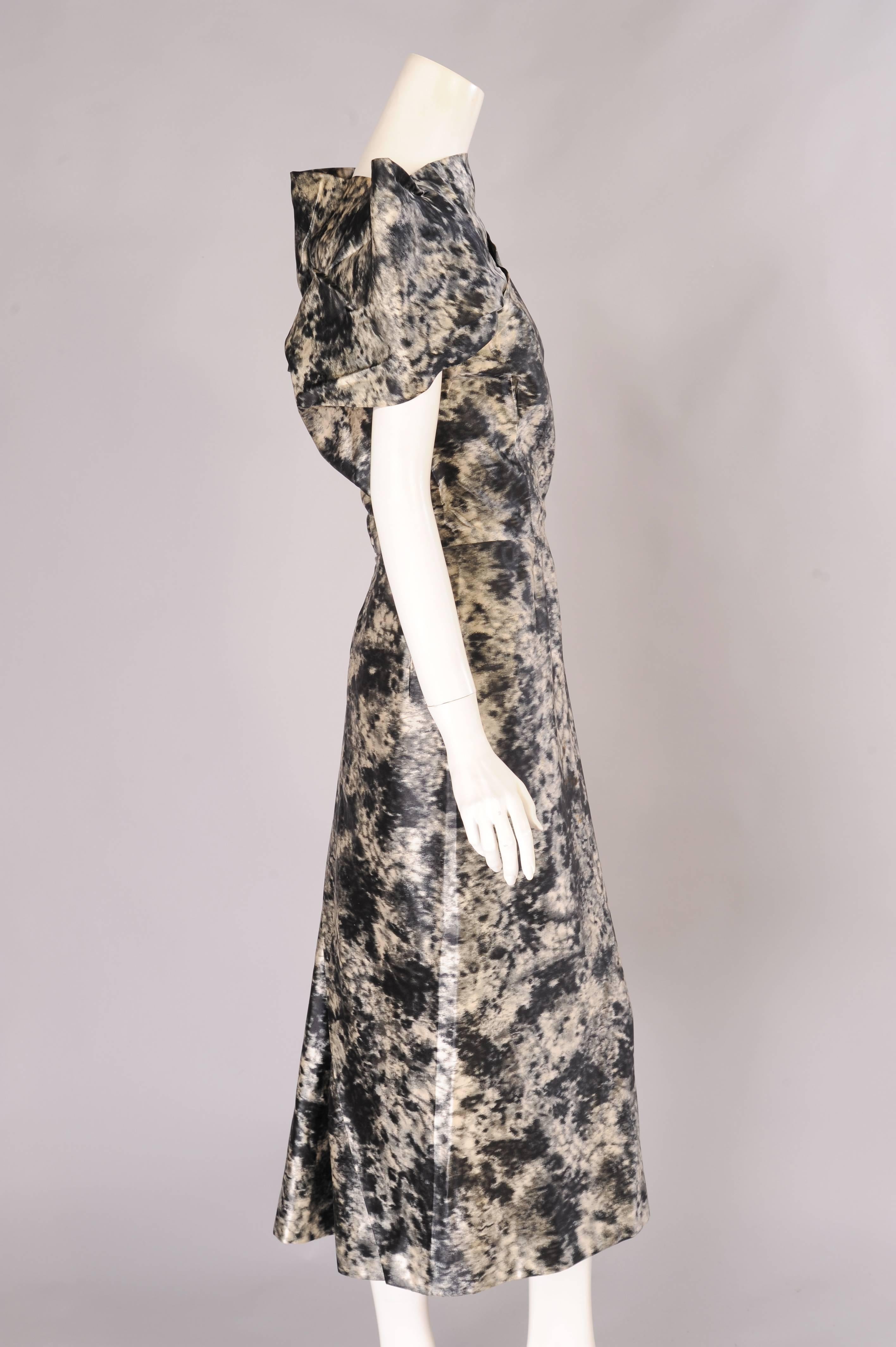 Gray 1950's Dior Haute Couture Sculptural Watered Silk Cocktail Dress