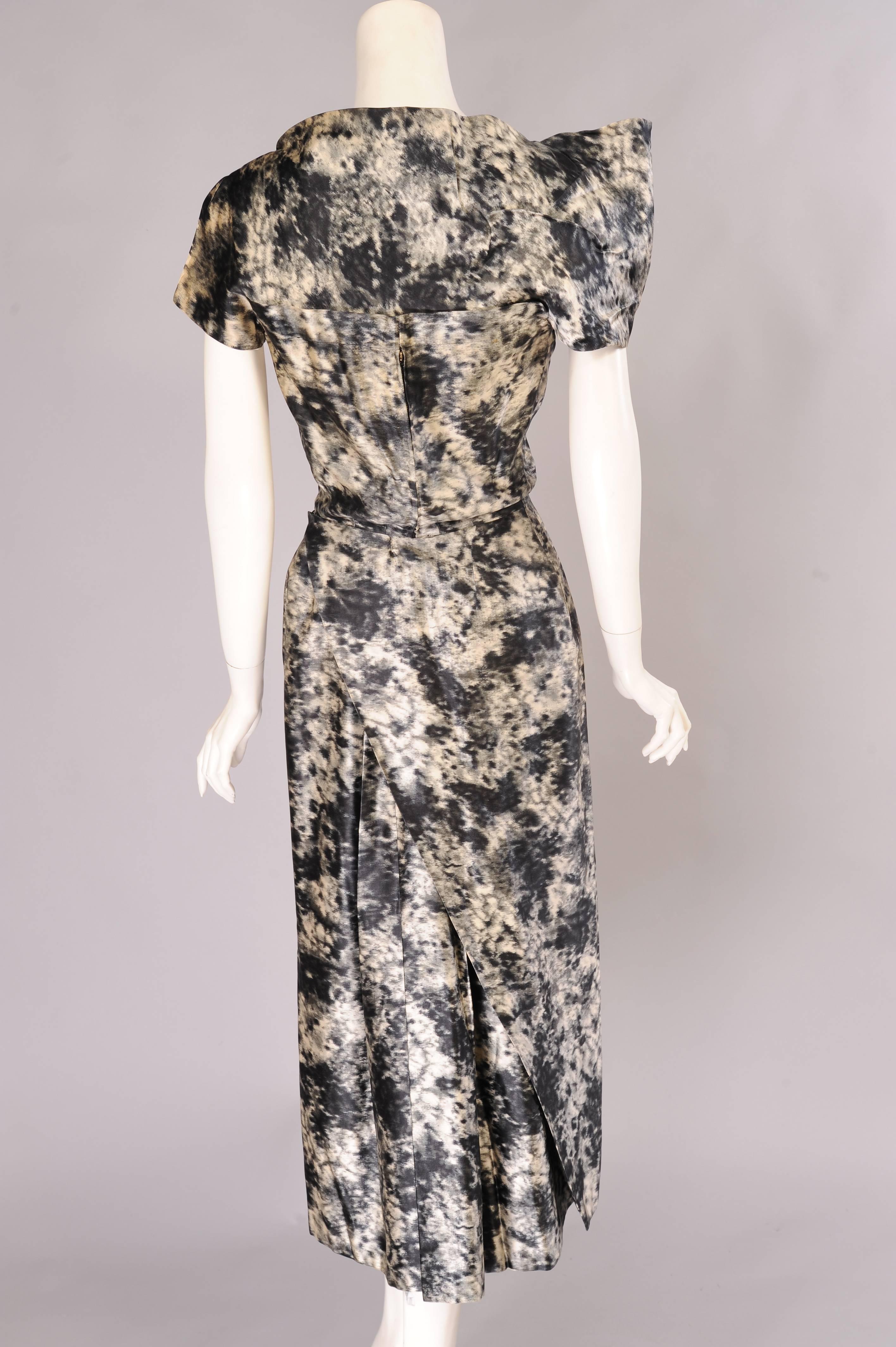 1950's Dior Haute Couture Sculptural Watered Silk Cocktail Dress In Excellent Condition In New Hope, PA