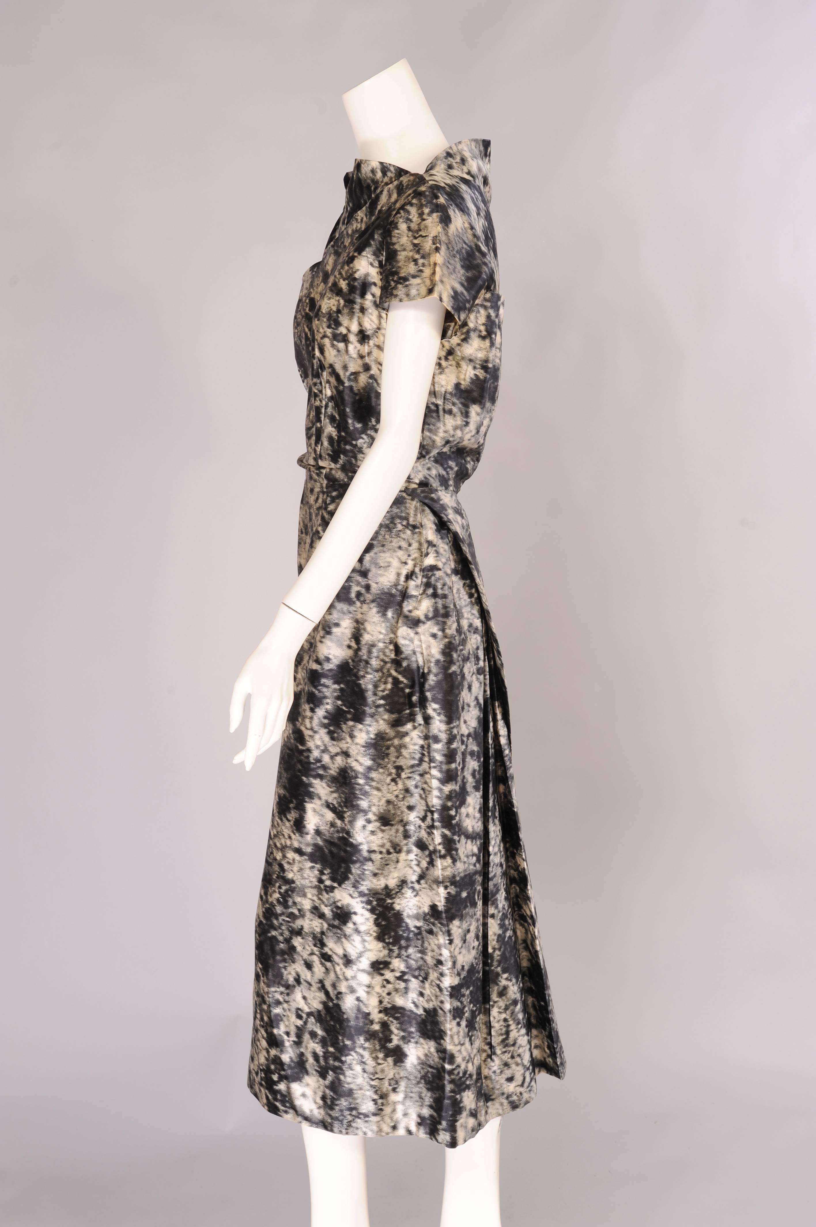 1950's Dior Haute Couture Sculptural Watered Silk Cocktail Dress 1