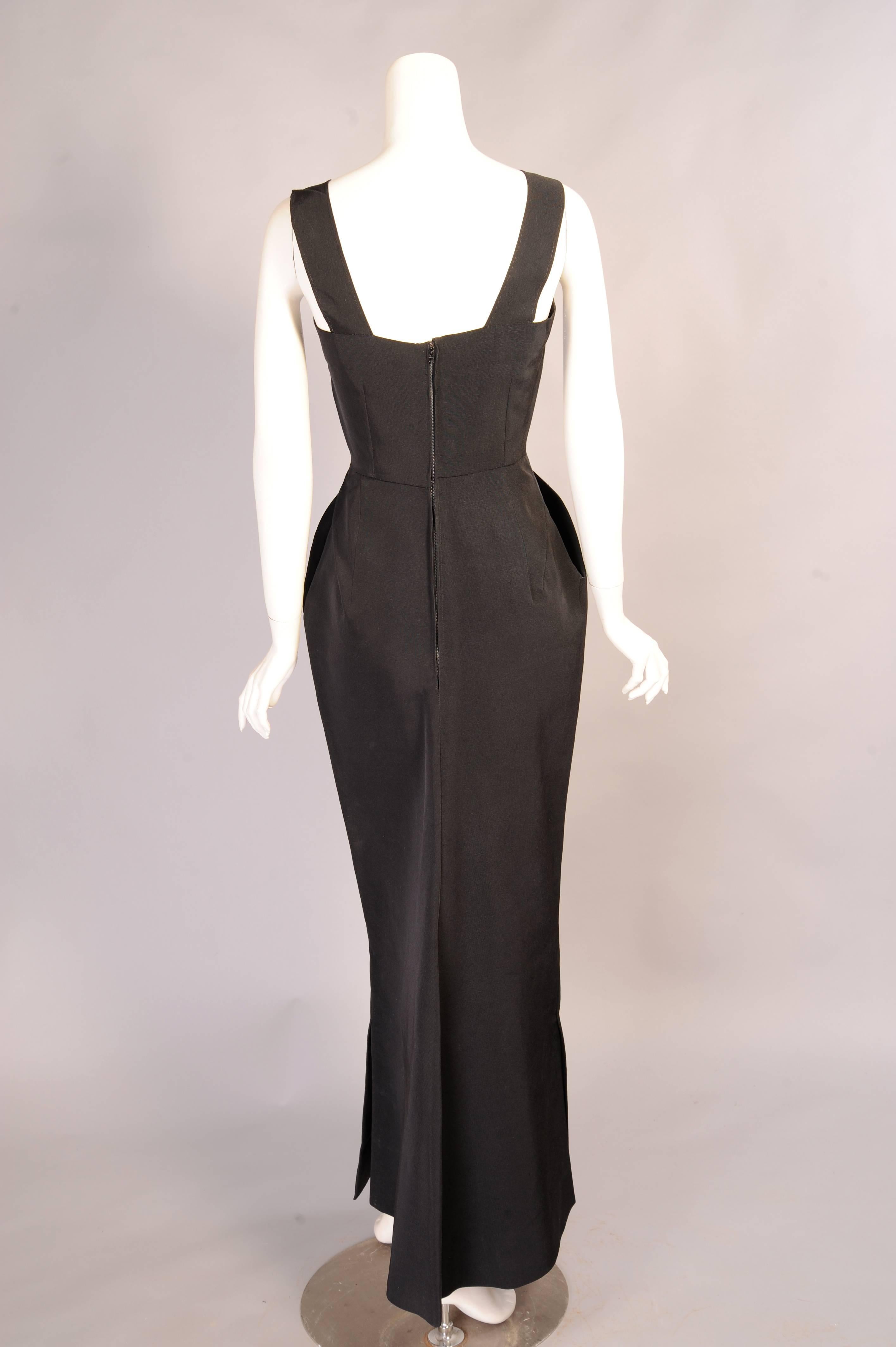 Black 1950's Haute Couture Architectural Silk Faille Evening Gown