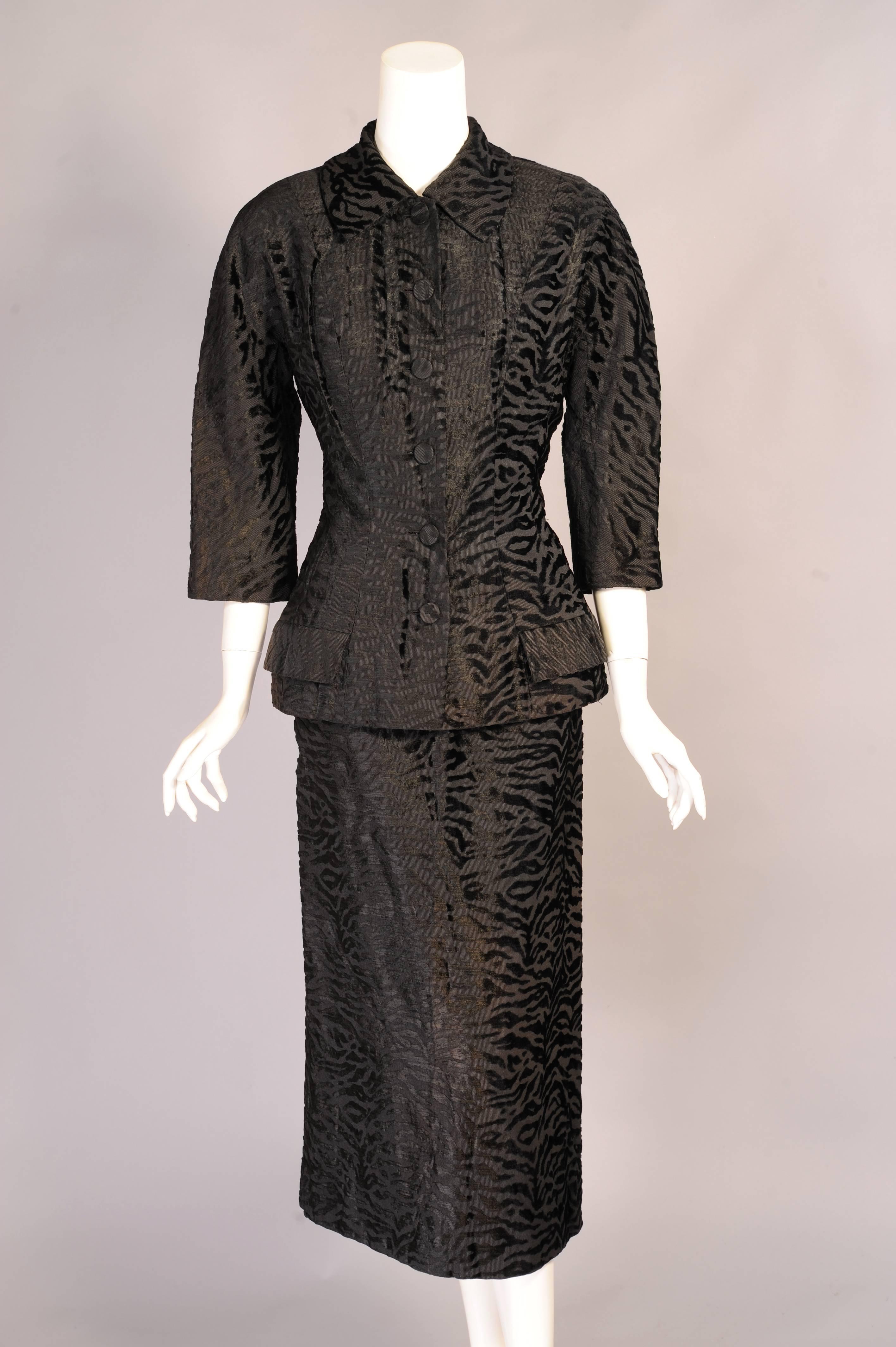 1950's House of Worth Tiger Patterned Voided Velvet Dress and Jacket at ...