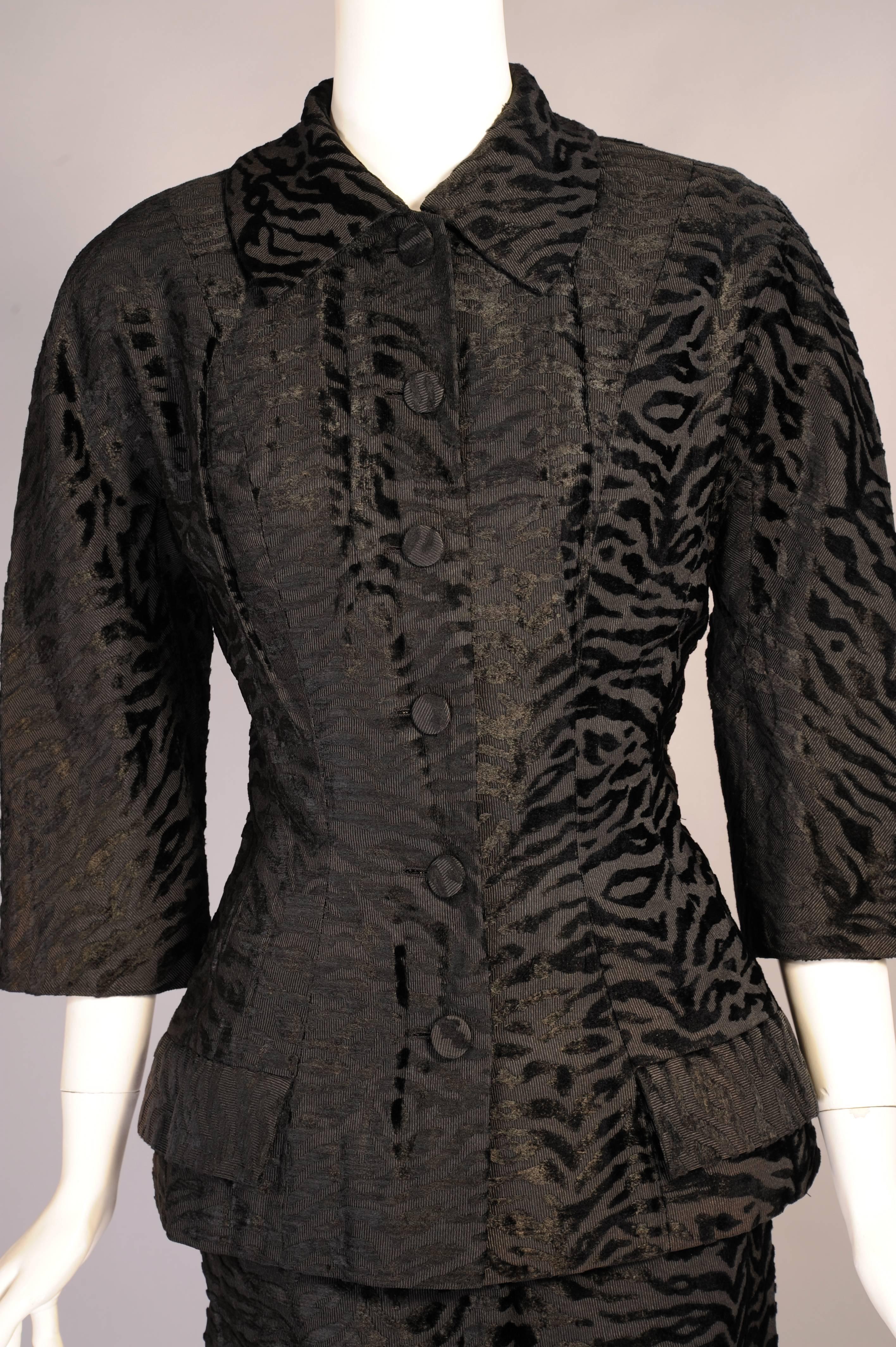 1950's House of Worth Tiger Patterned Voided Velvet Dress & Jacket 1