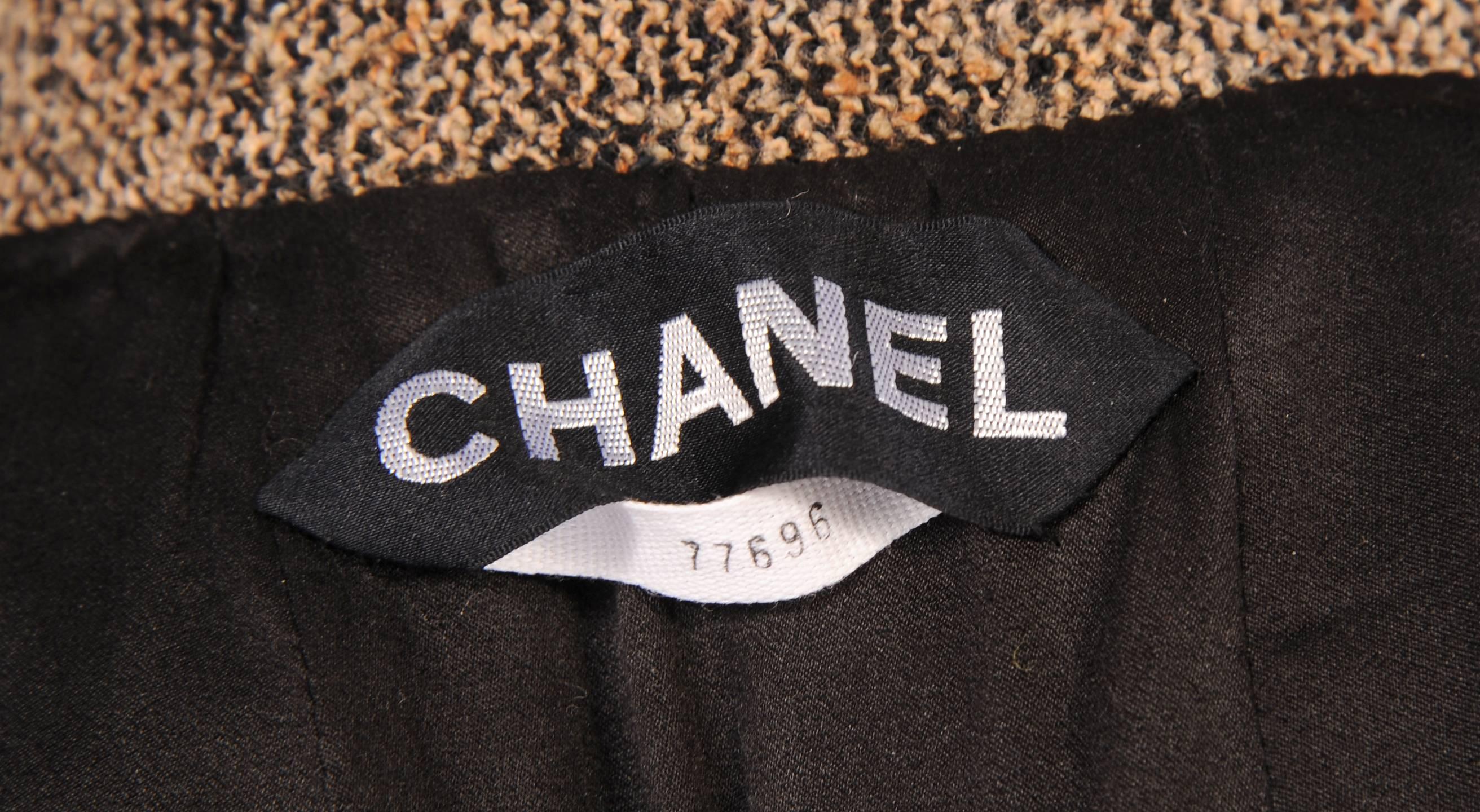 Brown Chanel Numbered Haute Couture Braid & Fringe Trimmed Tweed Suit