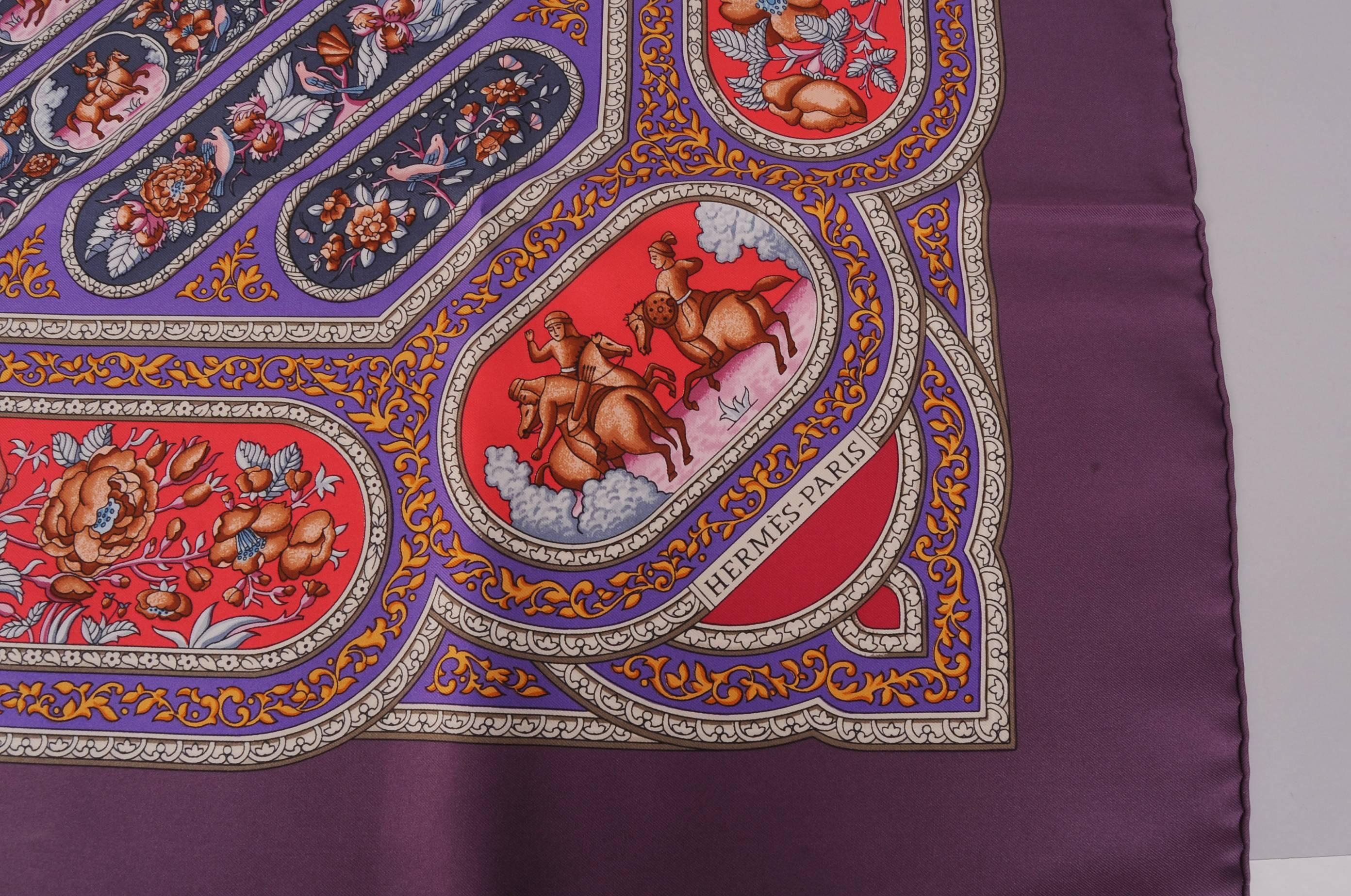 Brown Hermes Silk Scarf Qalandam, Never Used with Box