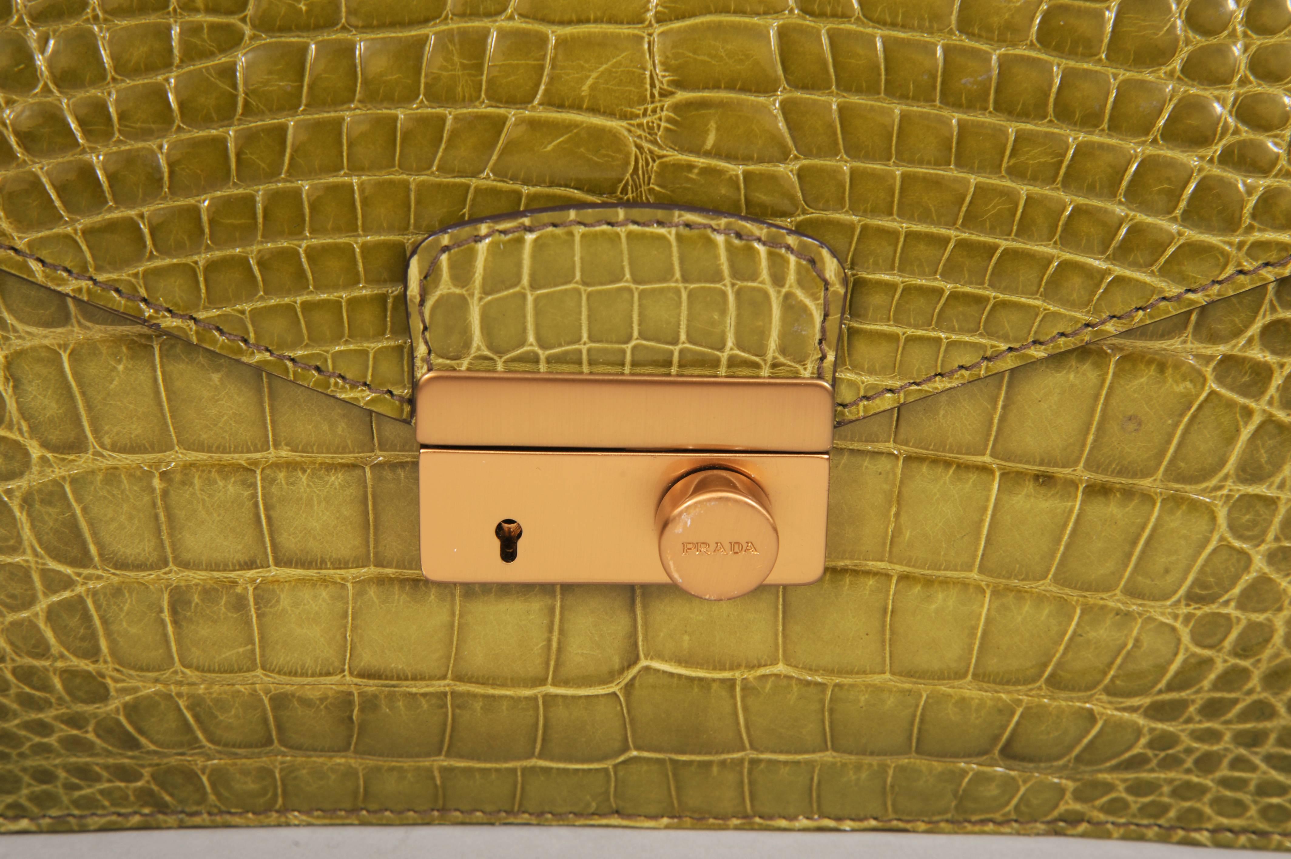 Prada Olive Green Alligator Bag or Clutch In Excellent Condition In New Hope, PA