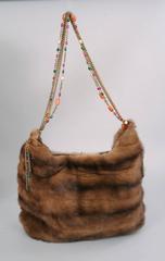 Oscar de la Renta Mink Bag with Jeweled Cabochon & Pearl Chain Straps