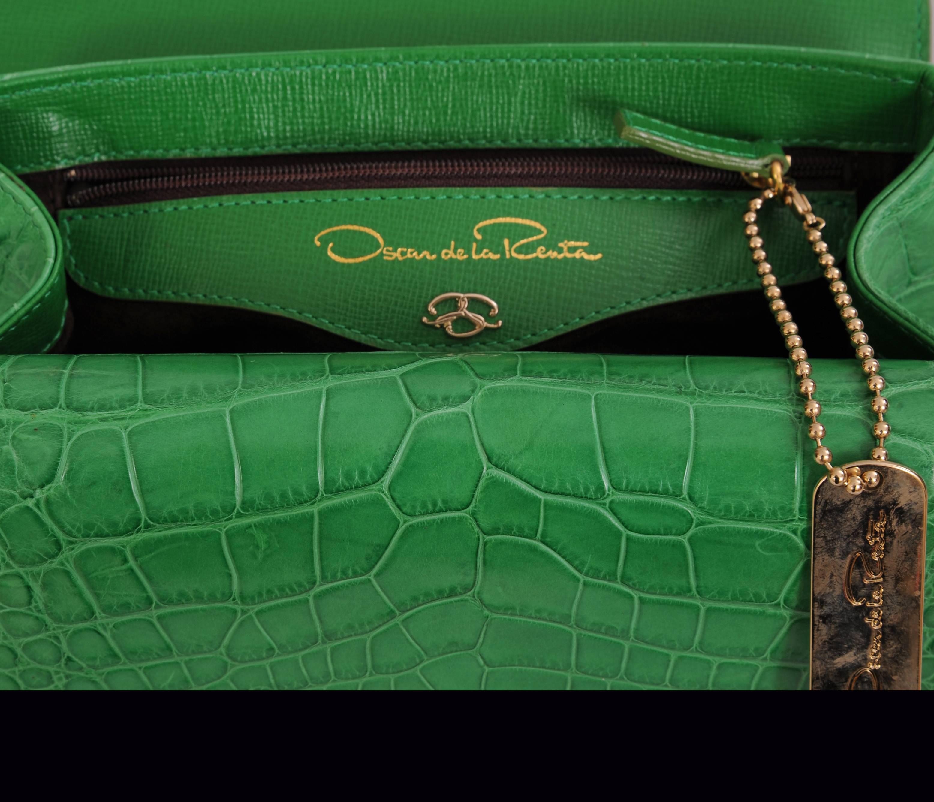 Oscar de la Renta Hellgrüne Alligator-Tasche Damen