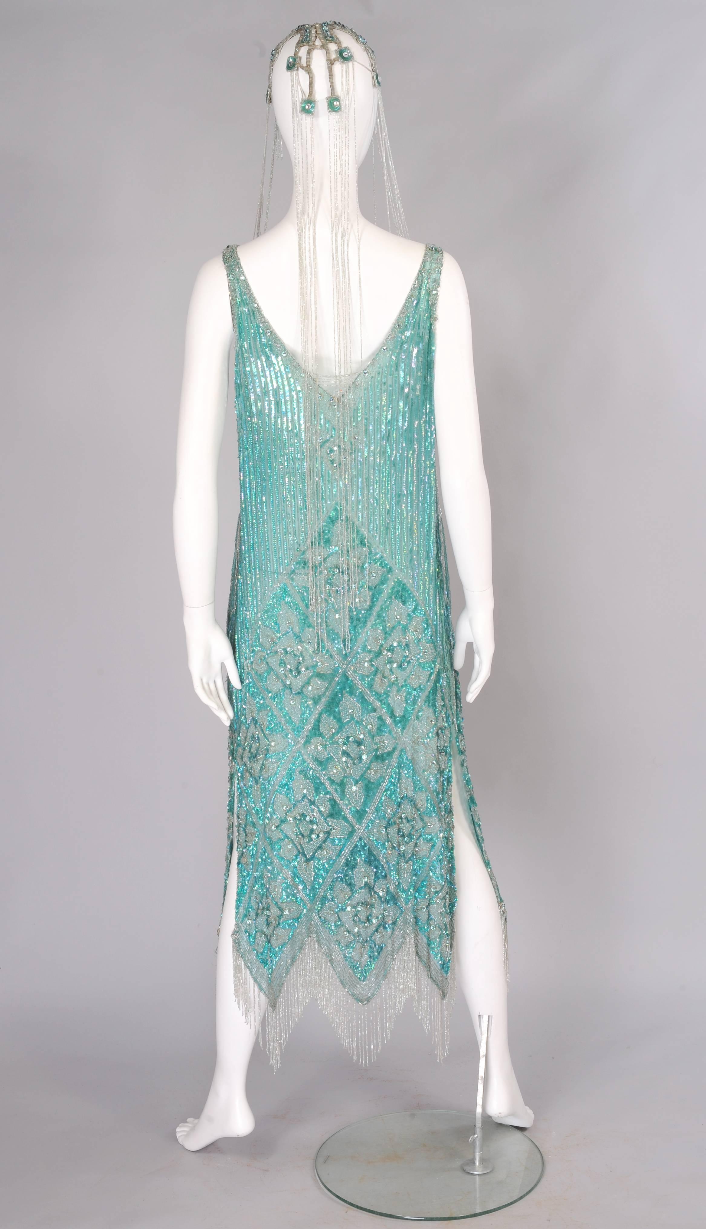 1920's French Beaded Flapper Dress & Rare Matching Headpiece 3