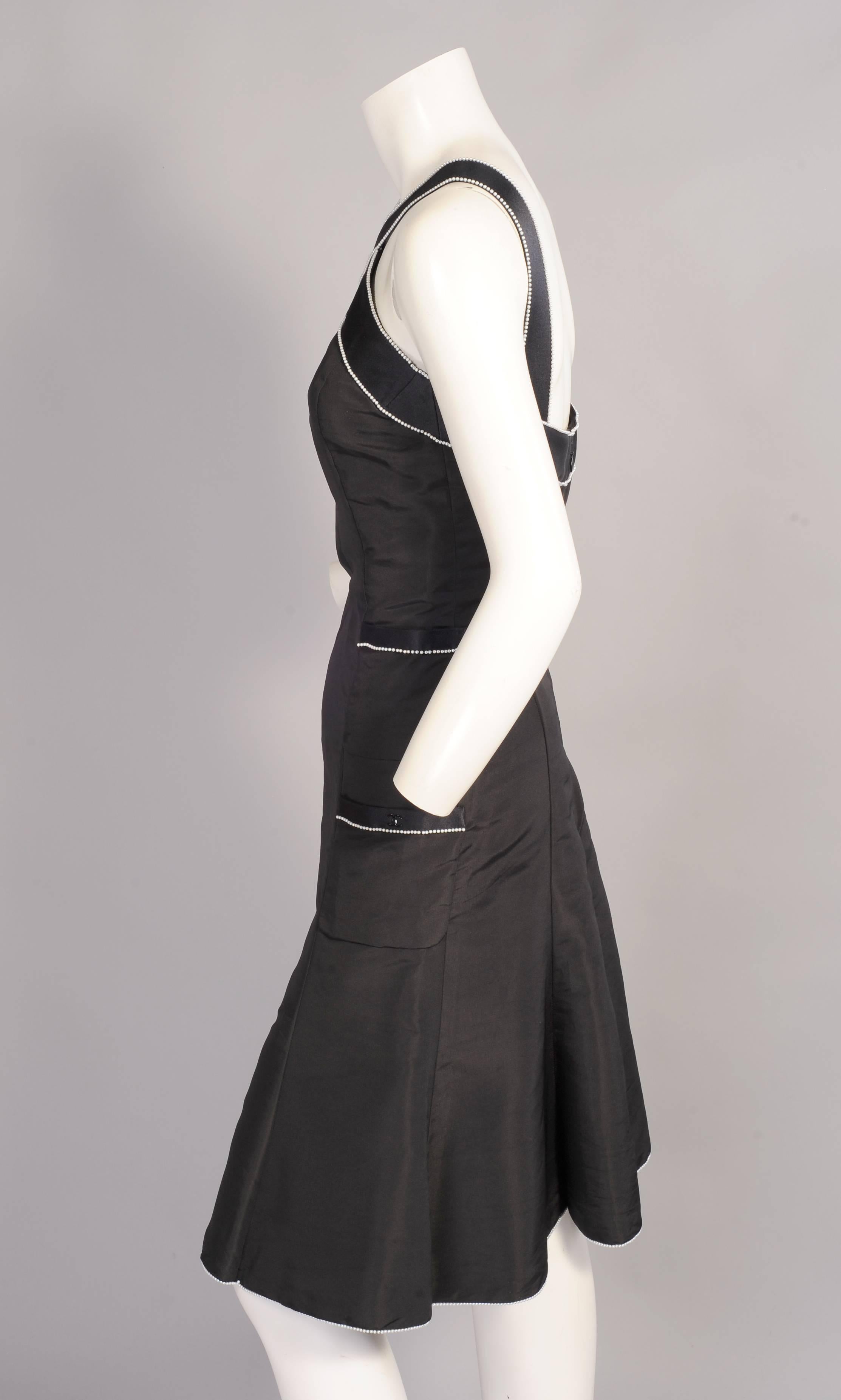 Women's Chanel Black Silk Dress with Pearl Trim