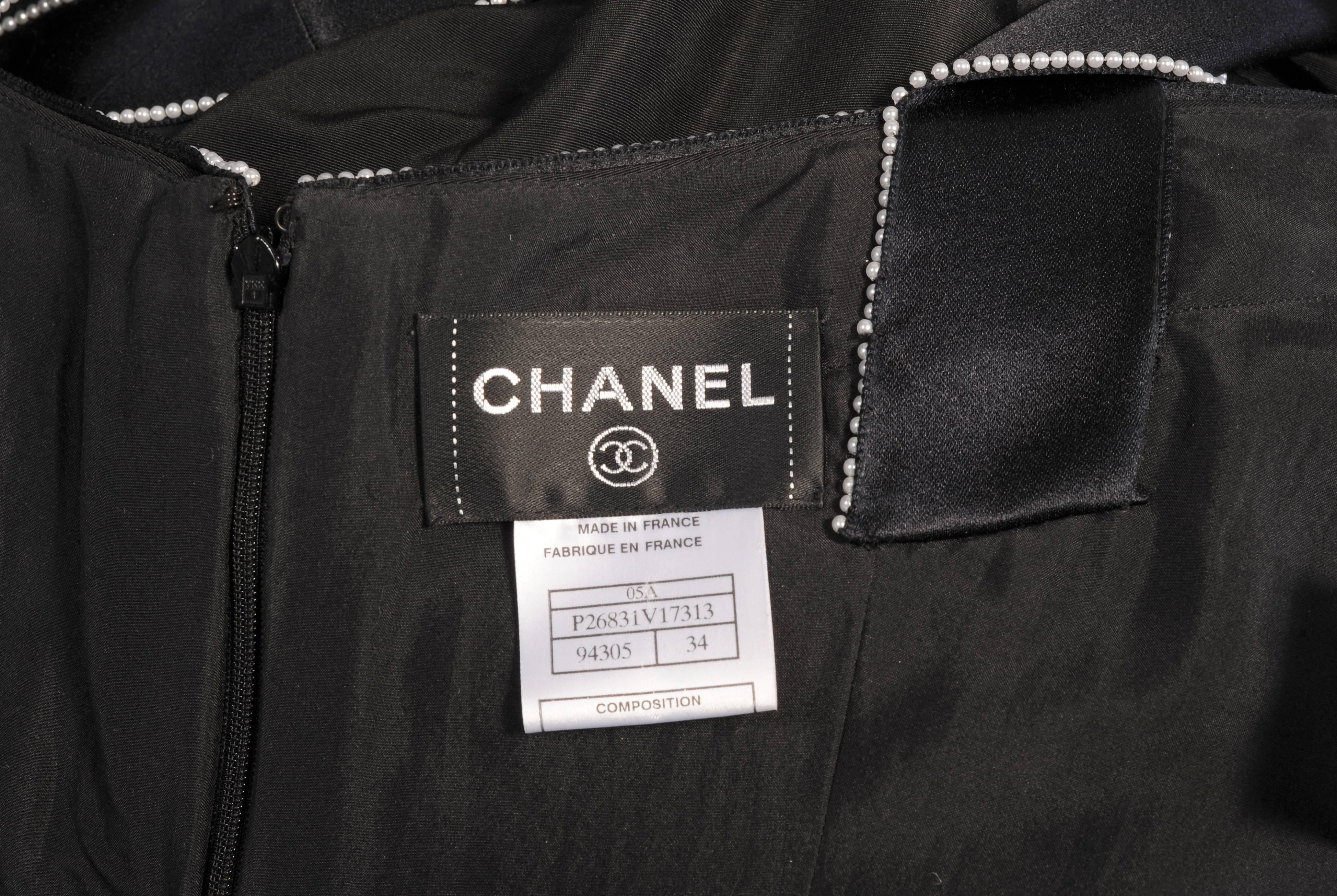 Chanel Black Silk Dress with Pearl Trim 2