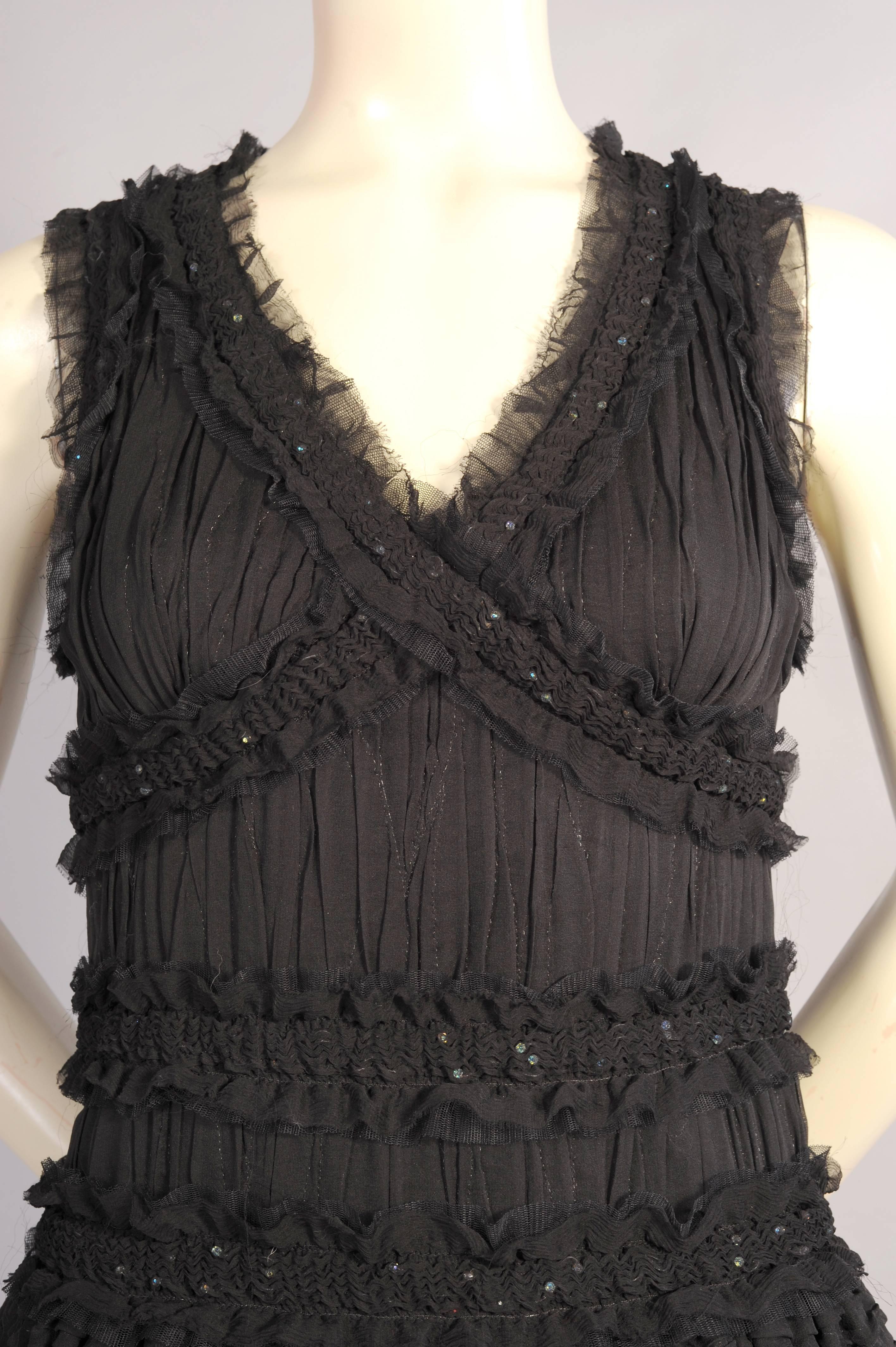 Chanel Pleated Silk Dress with Beadwork In Excellent Condition In New Hope, PA