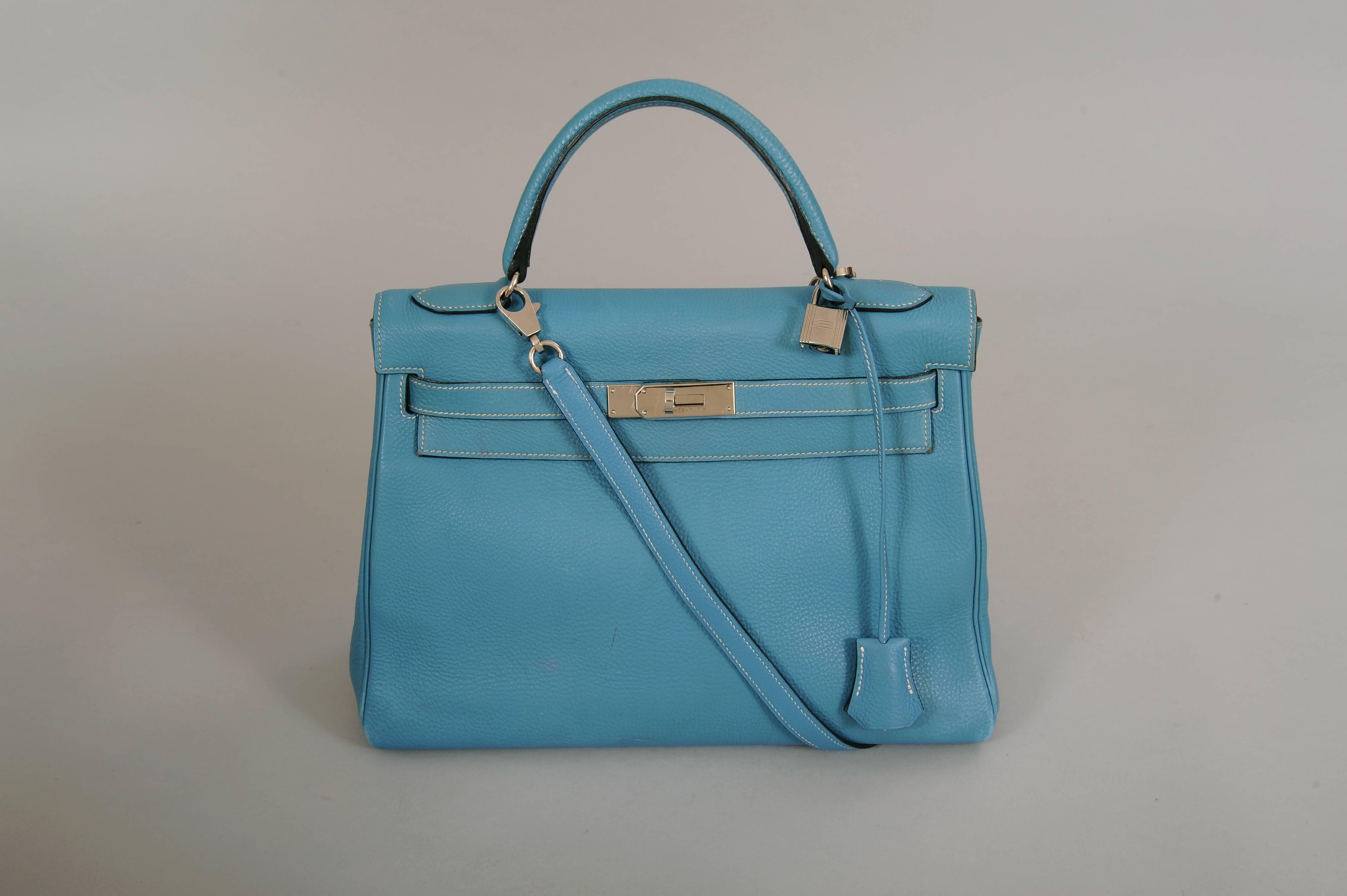 Hermes Blue Kelly Bag, 32cm 6
