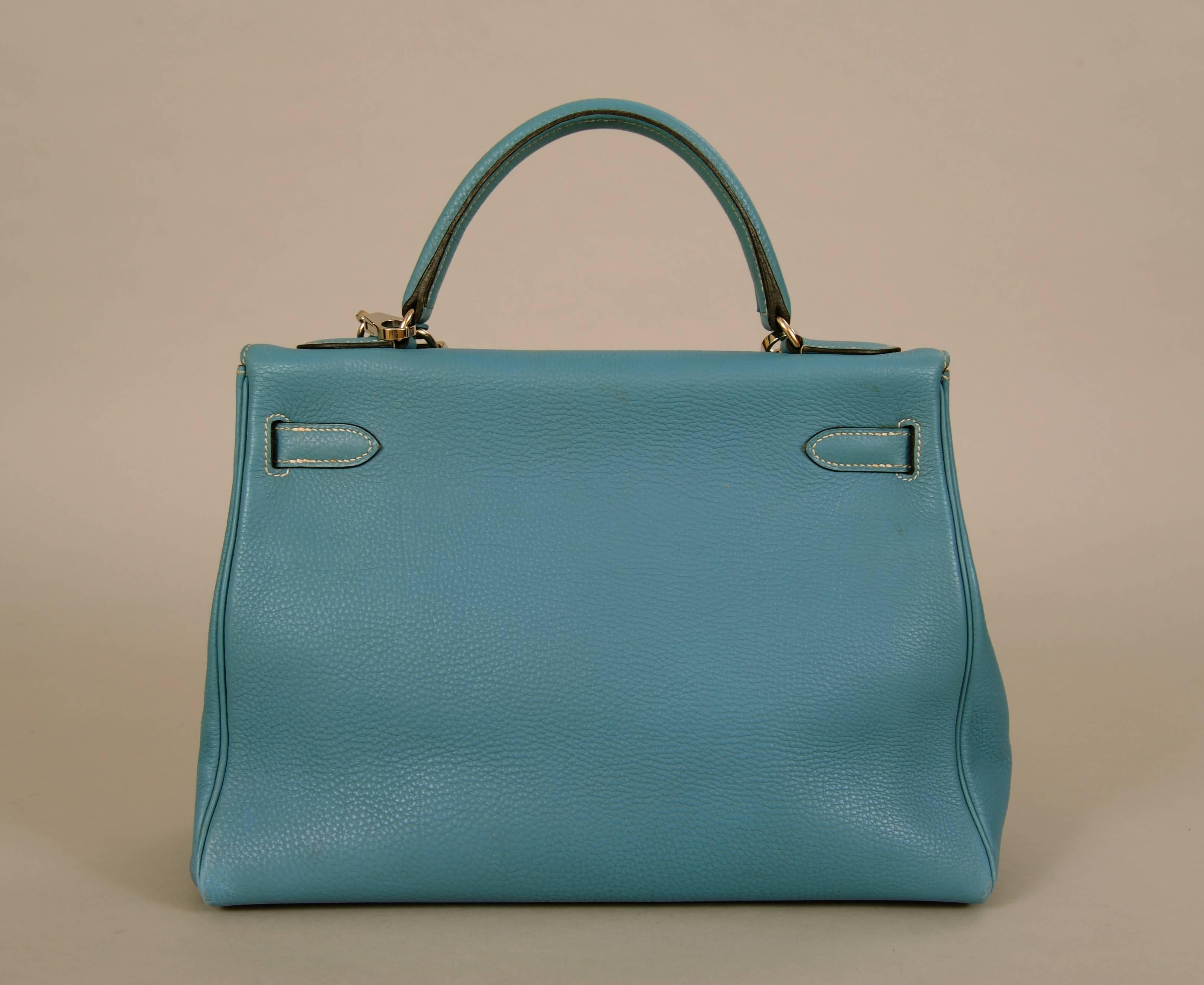 Hermes Blue Kelly Bag, 32cm In Excellent Condition In New Hope, PA