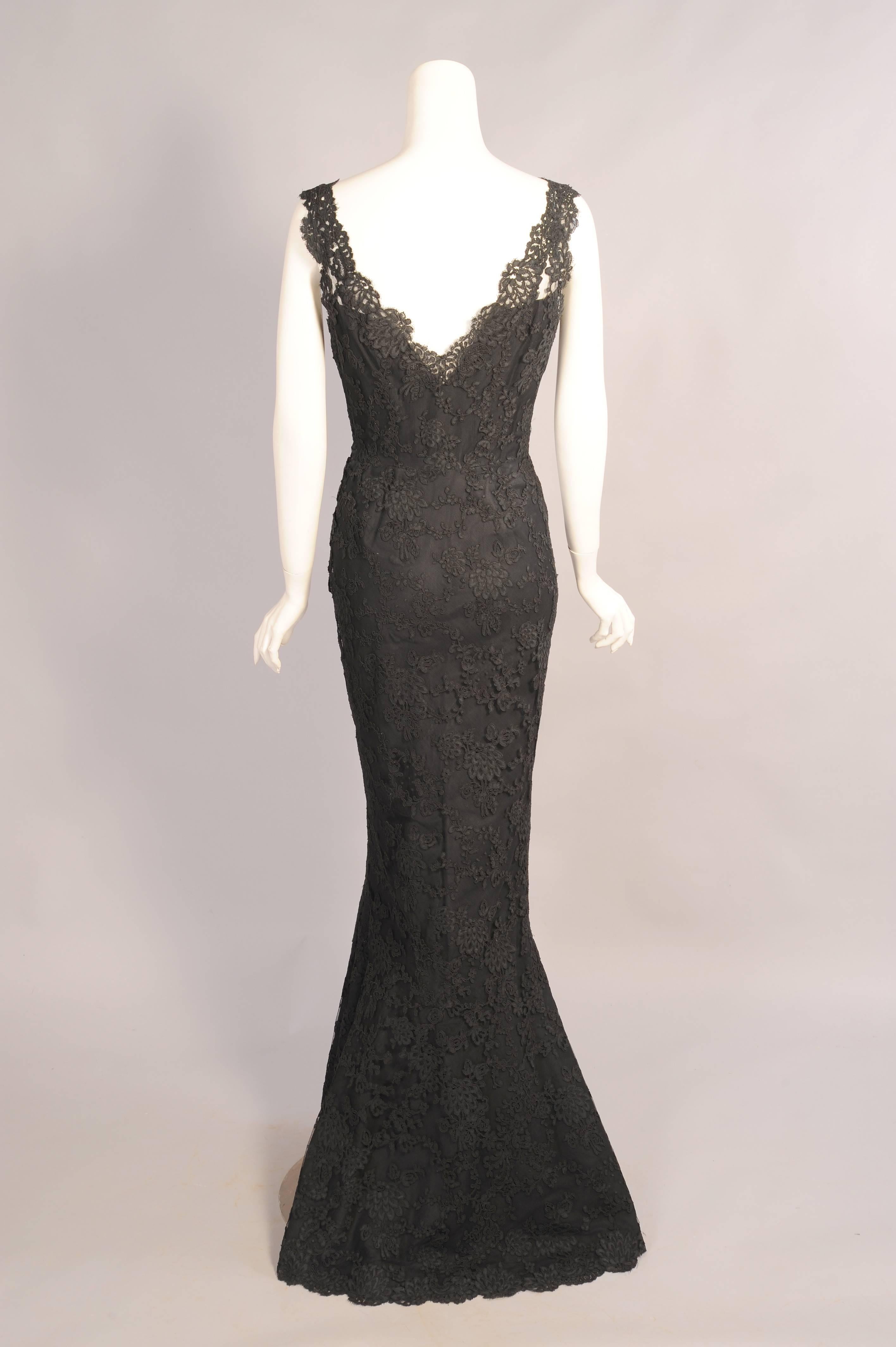 Black 1950's Balenciaga Haute Couture Alencon Lace Evening Dress