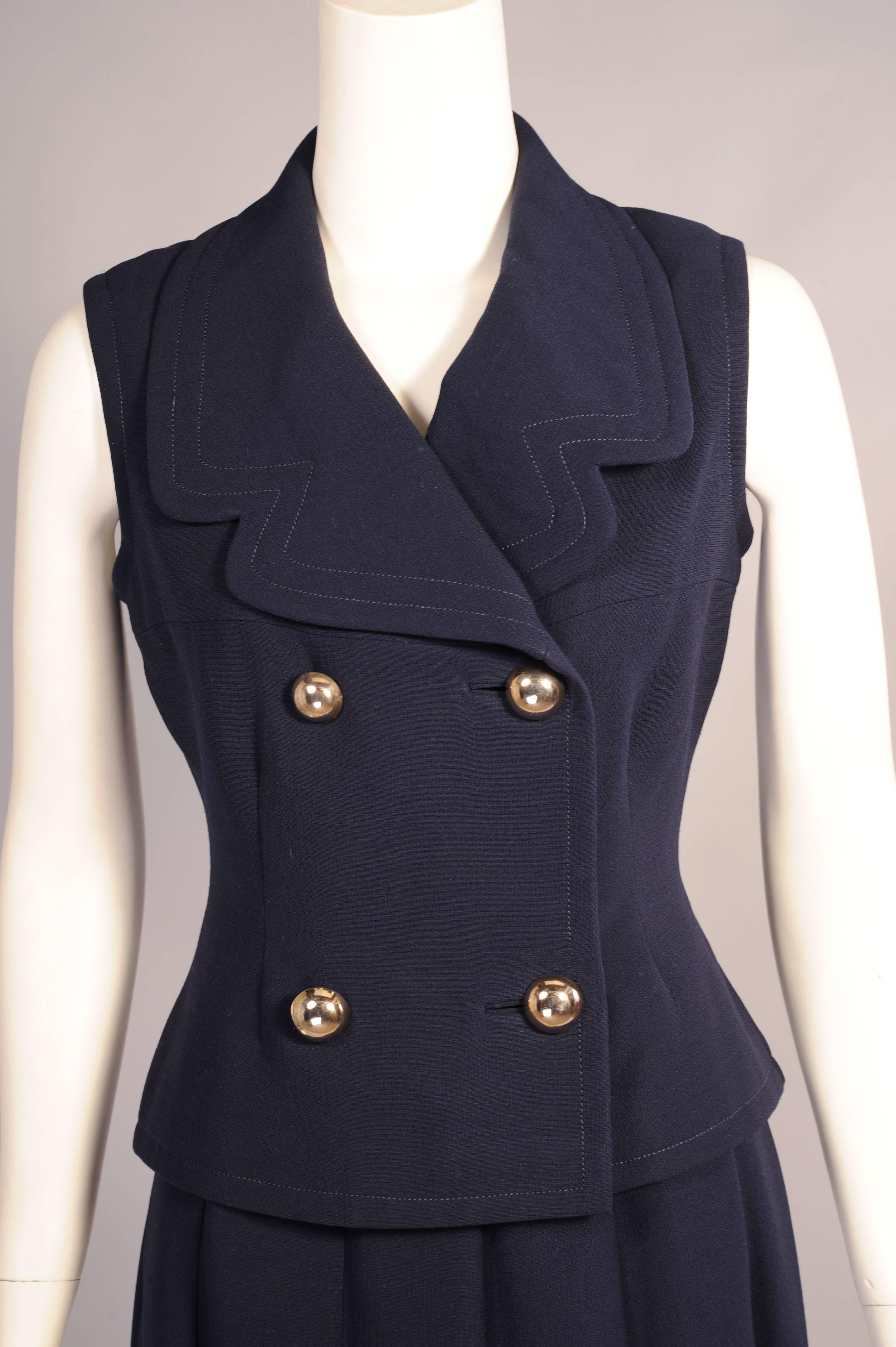 Black 1960's Pierre Cardin Sleeveless Jacket & Skirt Suit