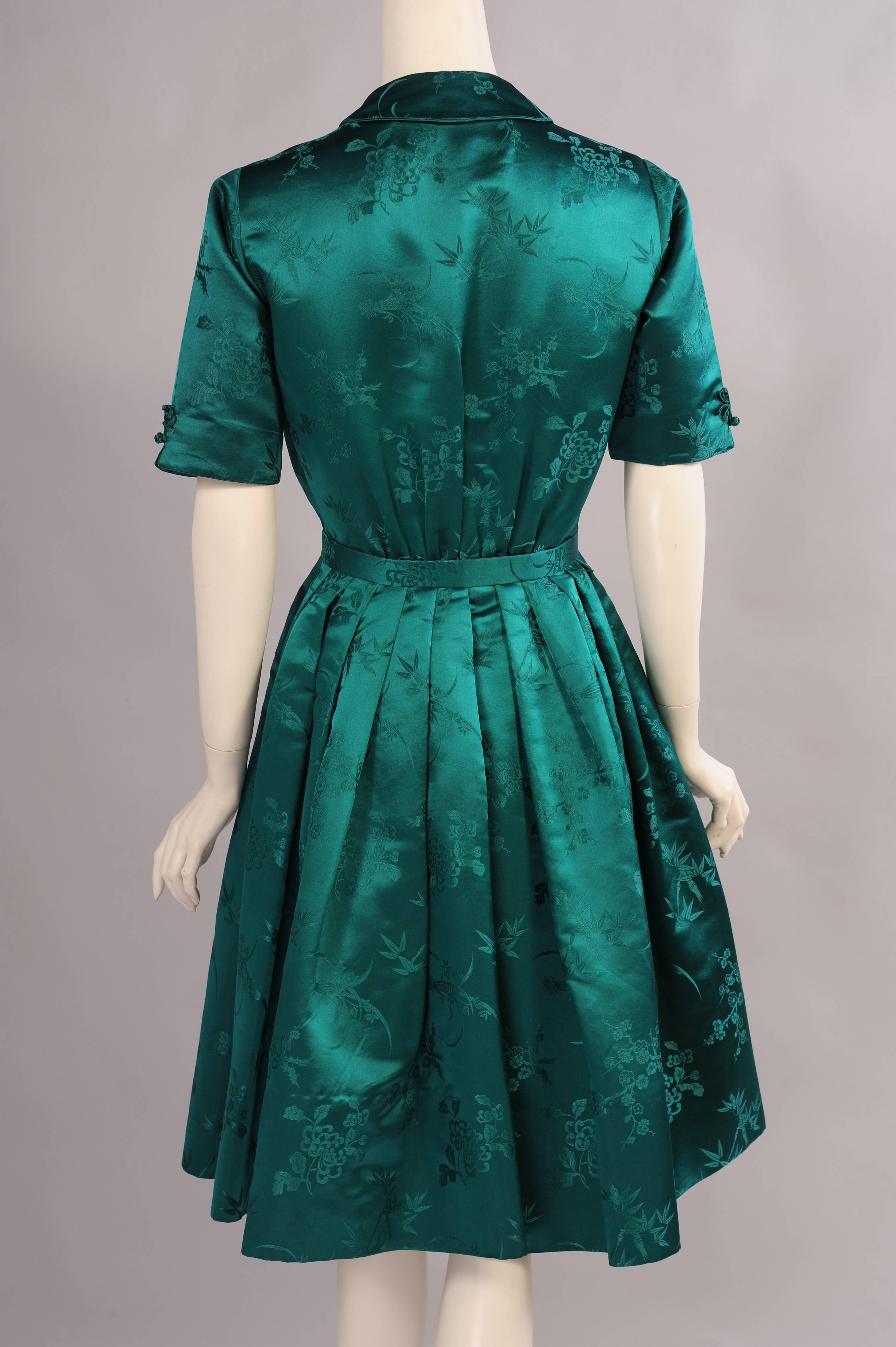 1950's Saks Fifth Avenue Smaragdgrünes Seidenkleid Damen