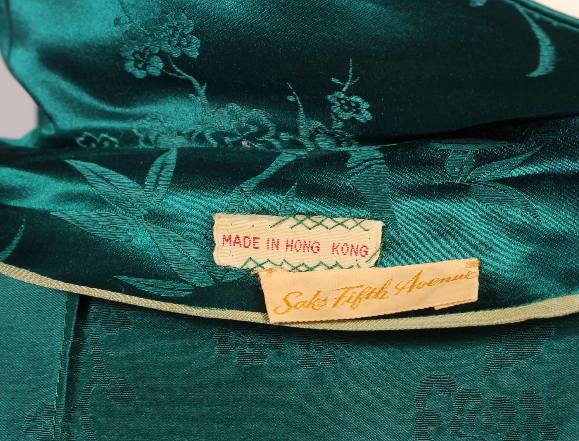 1950's Saks Fifth Avenue Smaragdgrünes Seidenkleid 1