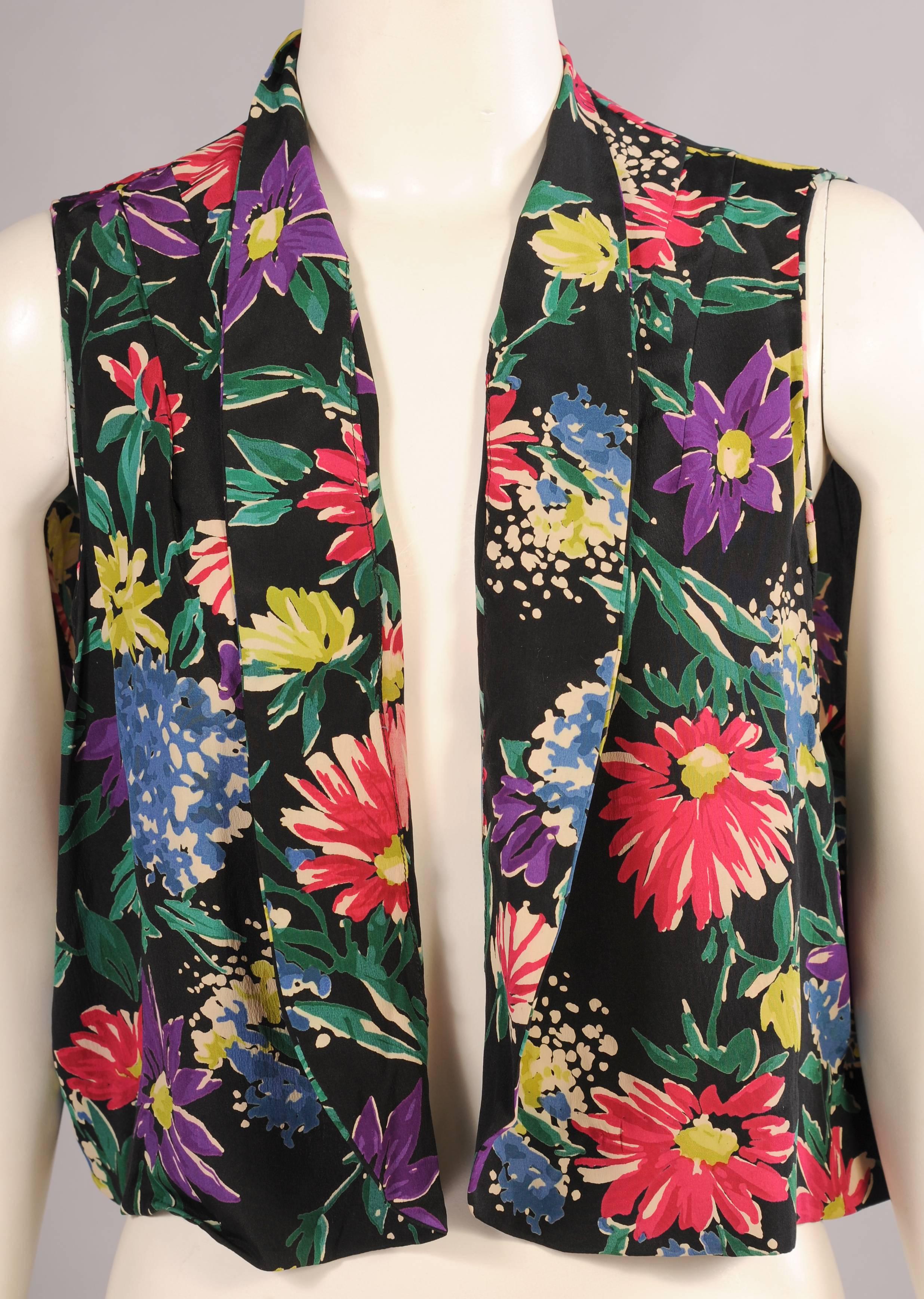 1930's Floral Print Silk Dress & Sleeveless Jacket, Larger Size 1