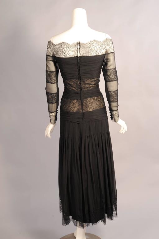 Chanel Numbered Haute Couture Black Lace and Silk Chiffon Evening Dress ...