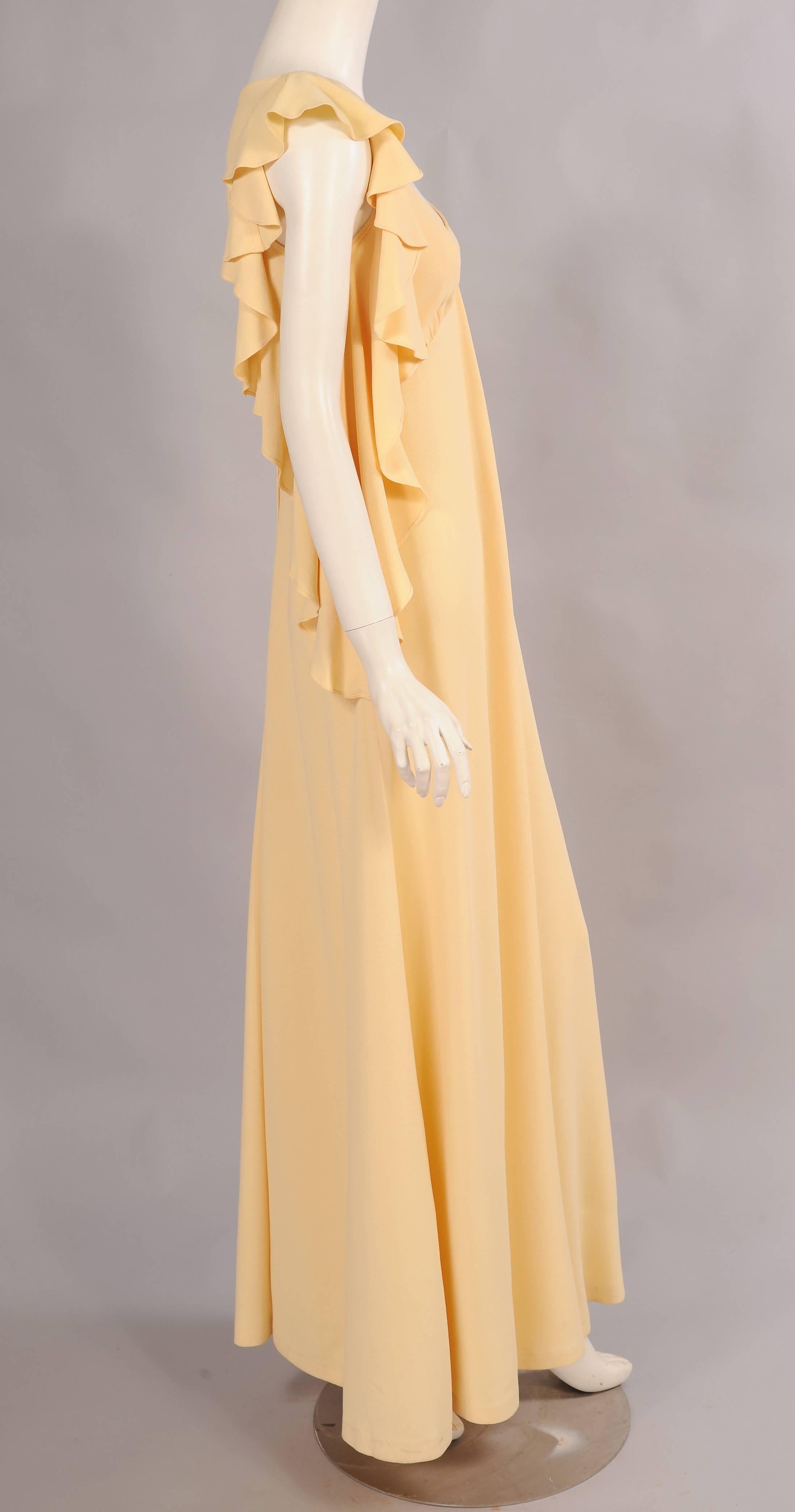 Biba 1970's Yellow Crepe Dress with Ruffles In Excellent Condition In New Hope, PA