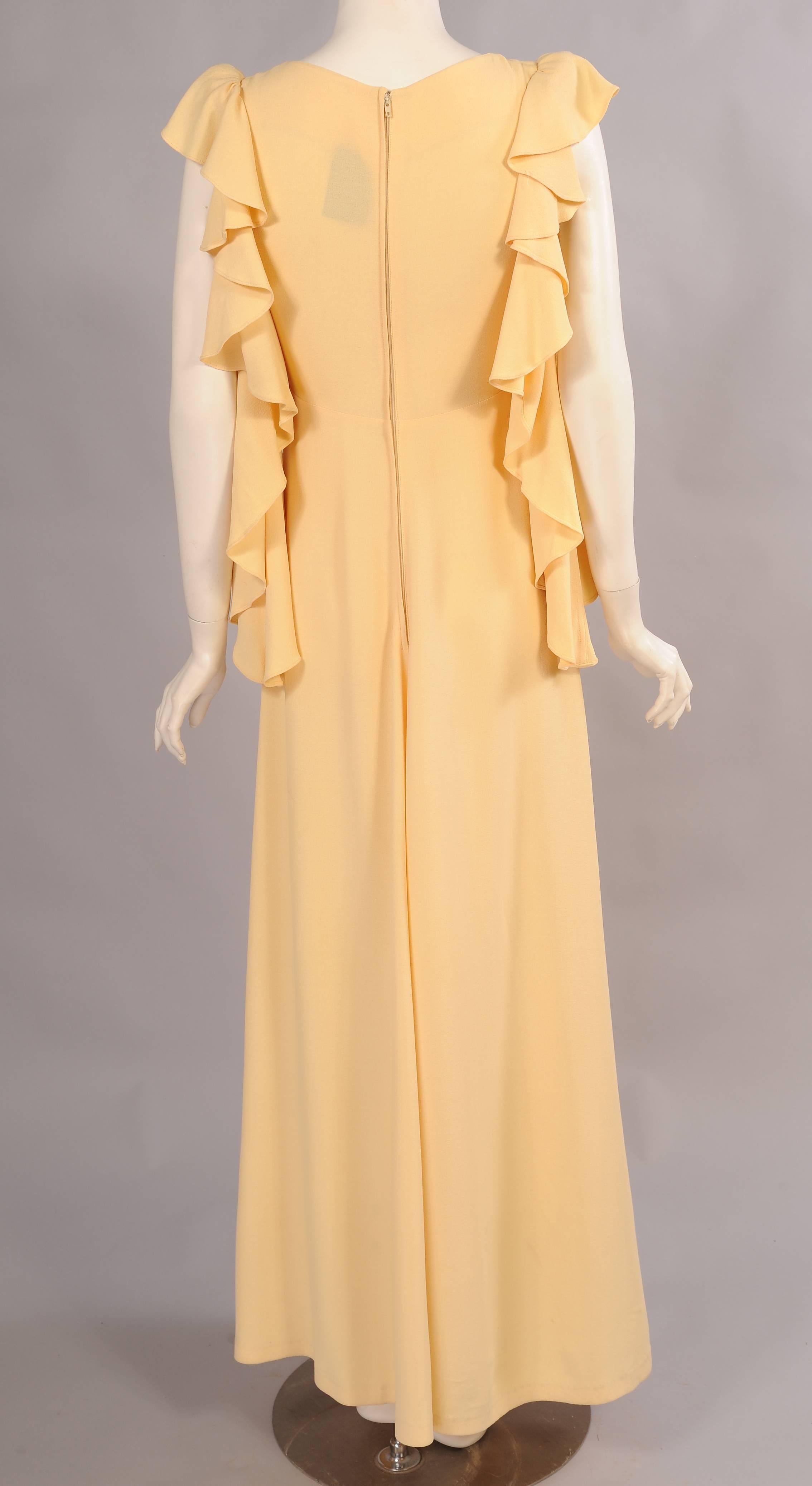 Women's Biba 1970's Yellow Crepe Dress with Ruffles