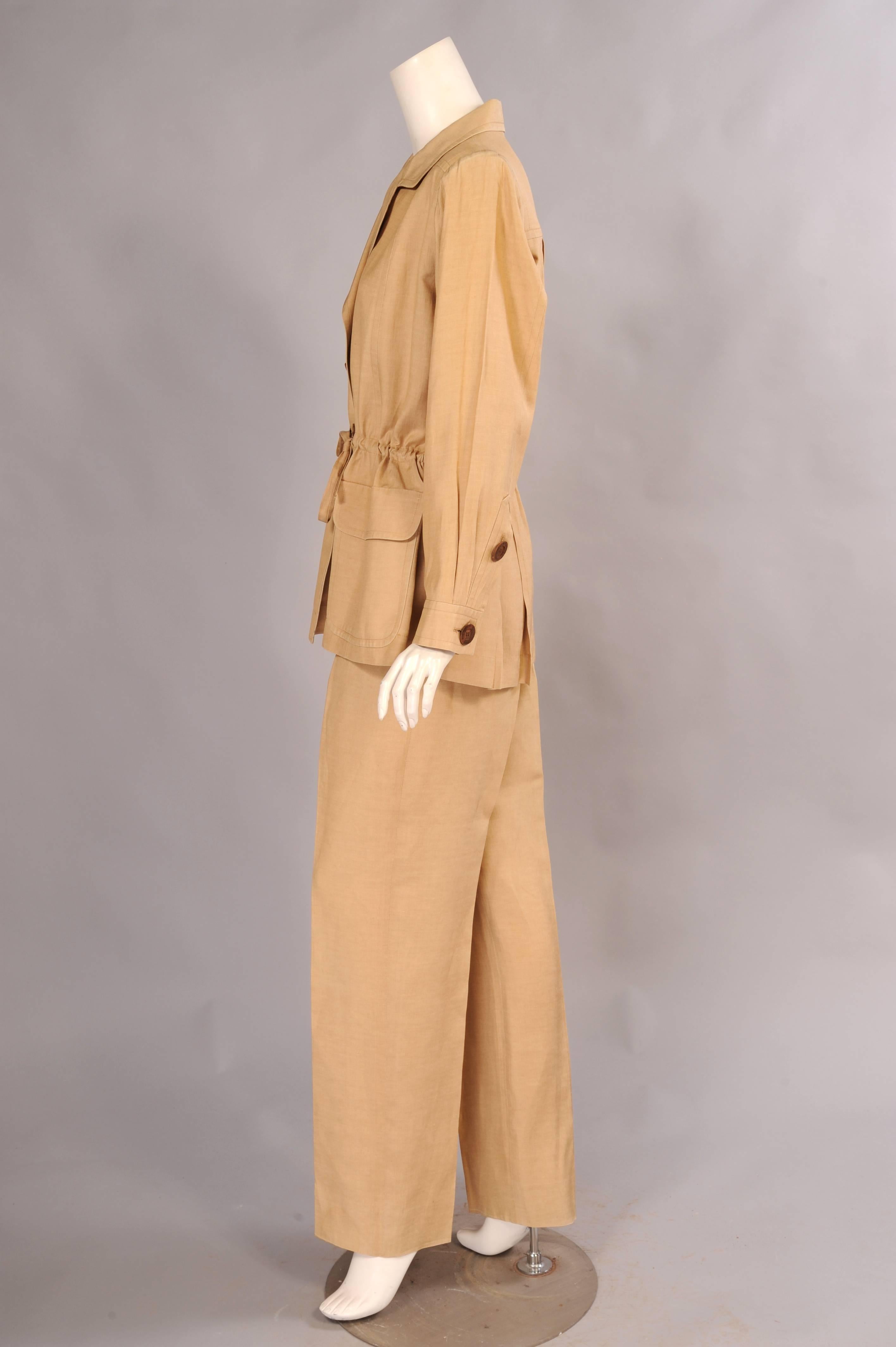 Beige Yves Saint Laurent Rive Gauche Silk Safari Suit