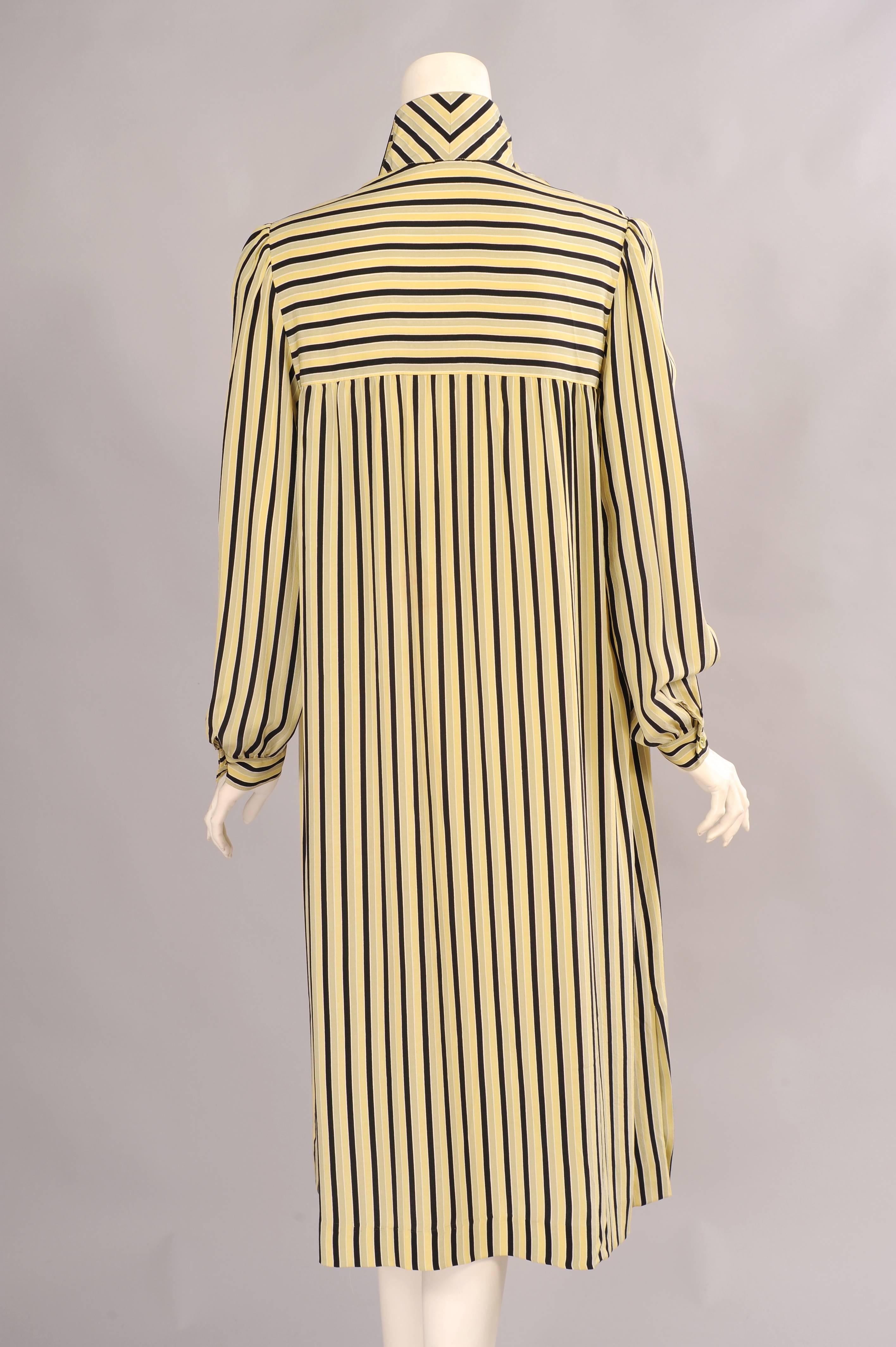 Beige Guy Laroche 1970's Striped Silk Dress