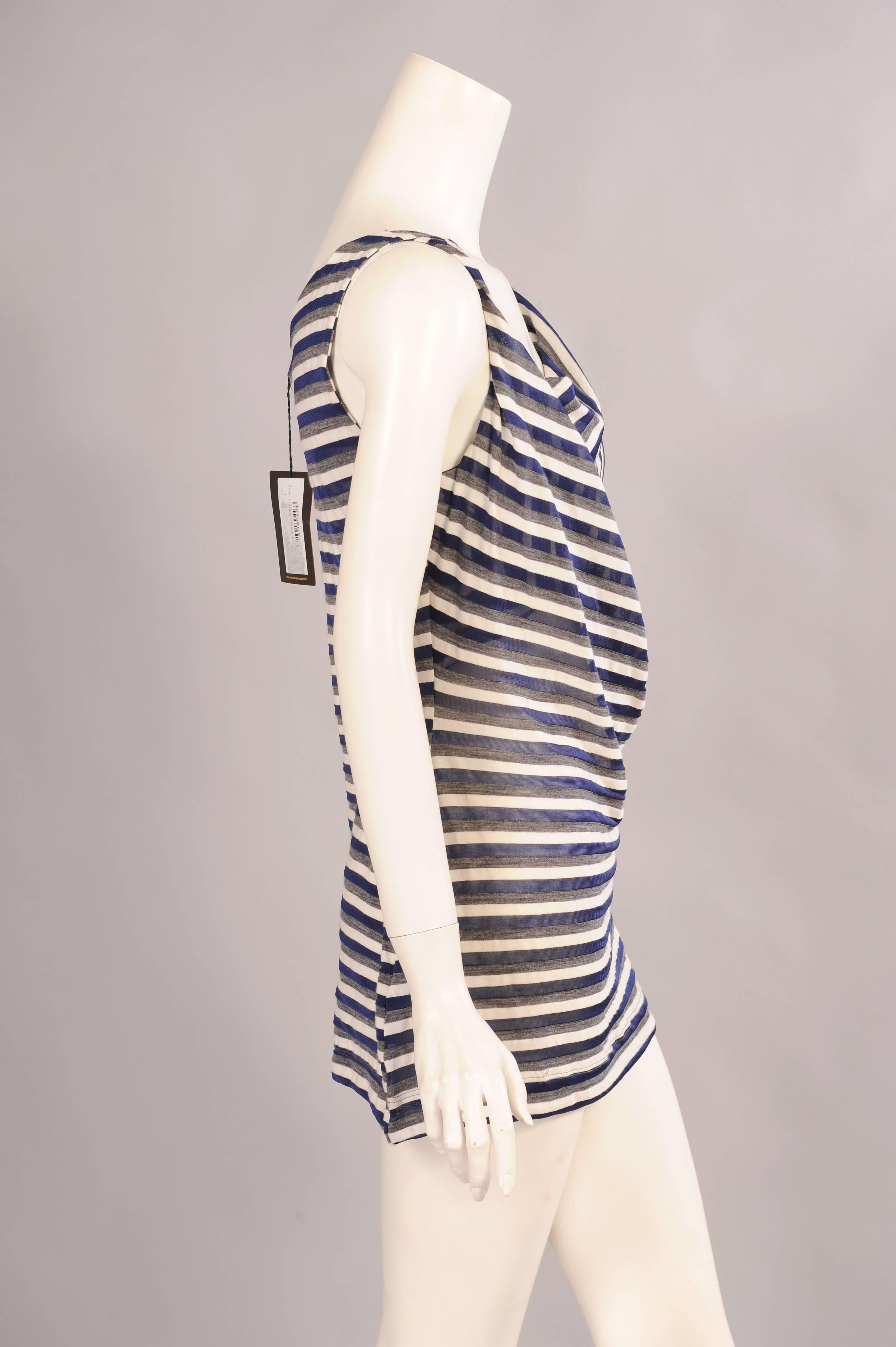 Gray Vivienne Westwood Anglomania Navy Grey & White Sheer Draped Top Never Worn