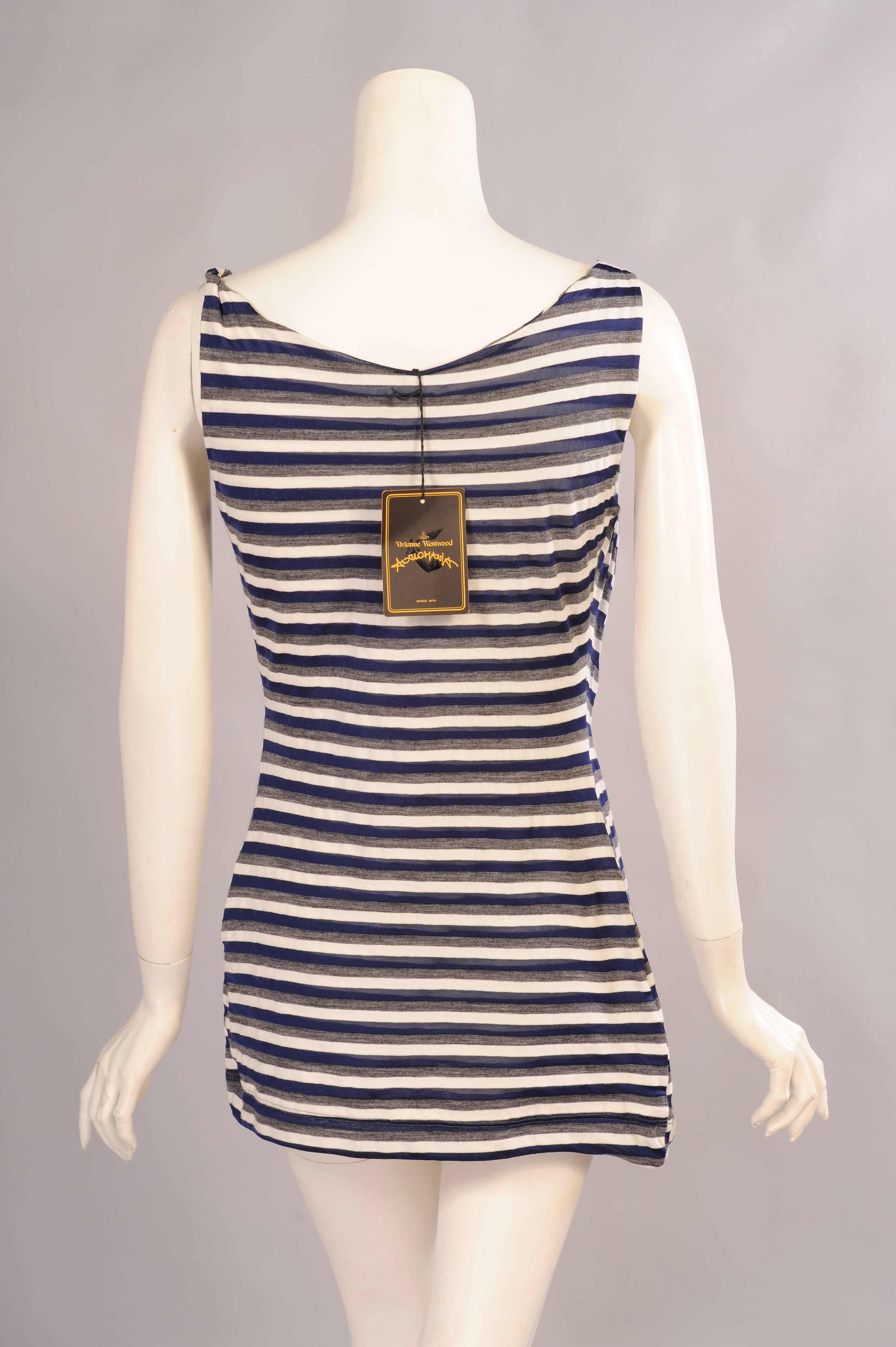 Vivienne Westwood Anglomania Navy Grey & White Sheer Draped Top Never Worn In New Condition In New Hope, PA