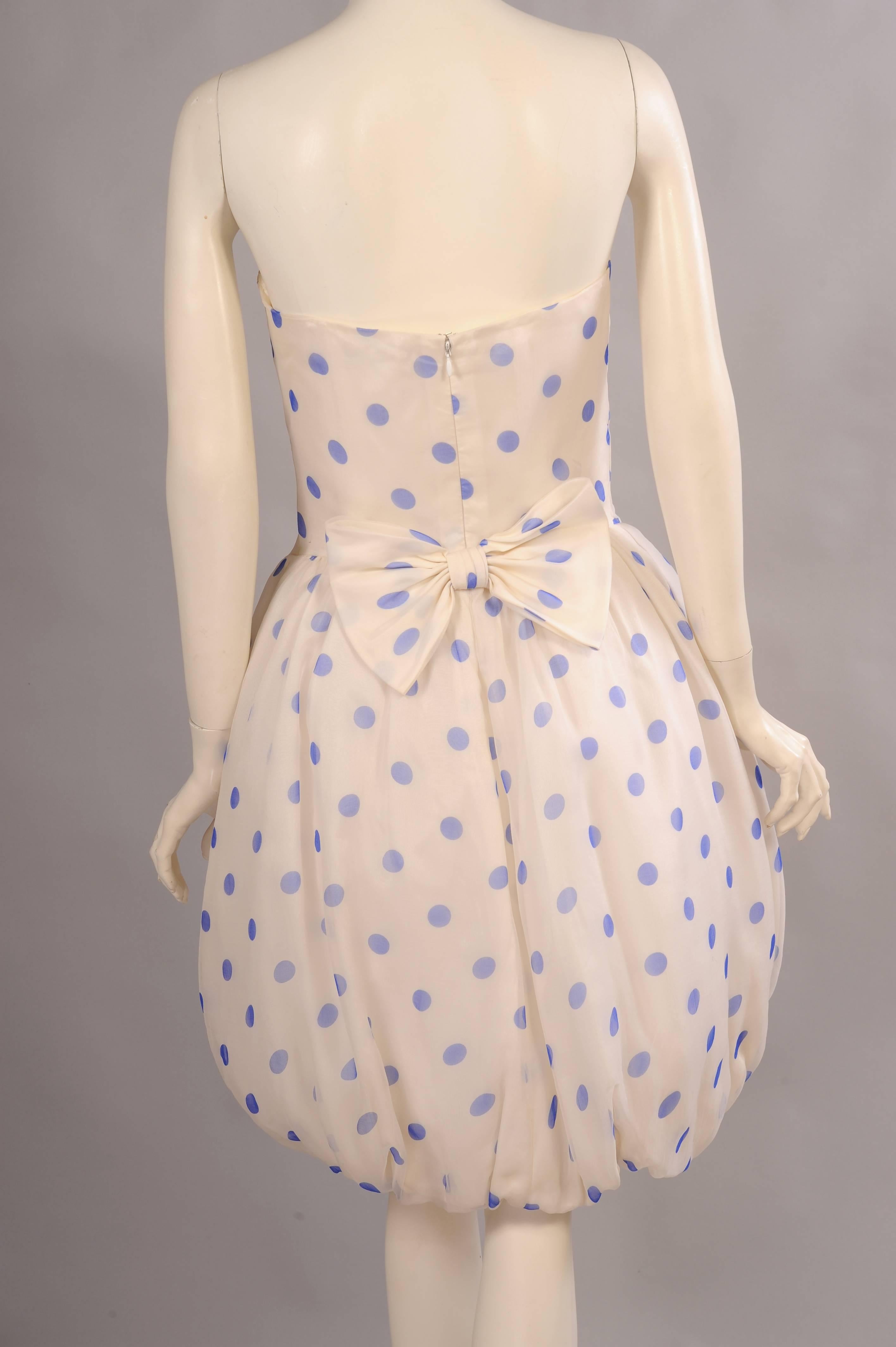 Hanae Mori Strapless Polka Dot Pouf Dress In Excellent Condition In New Hope, PA