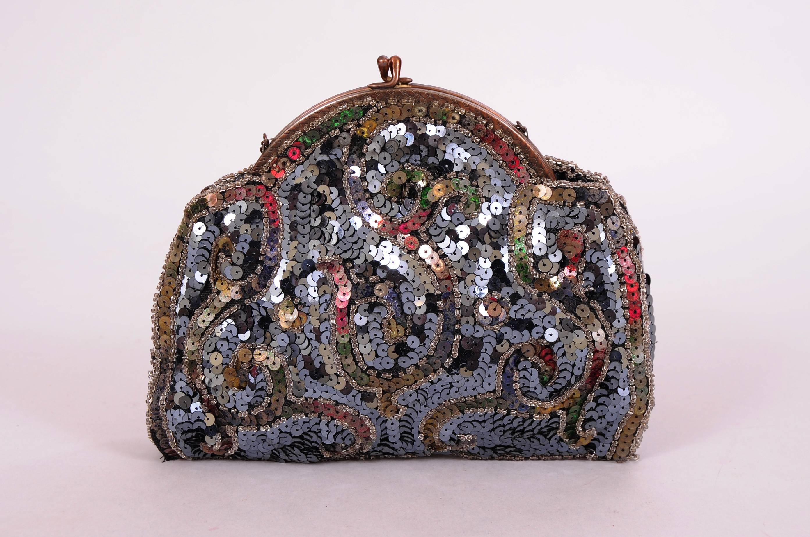 Black 1920's Beaded Clutch Made in France