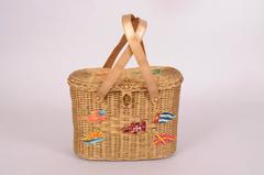 1950's Midas of Miami Gold Wicker Purse, American and Cuban Flags