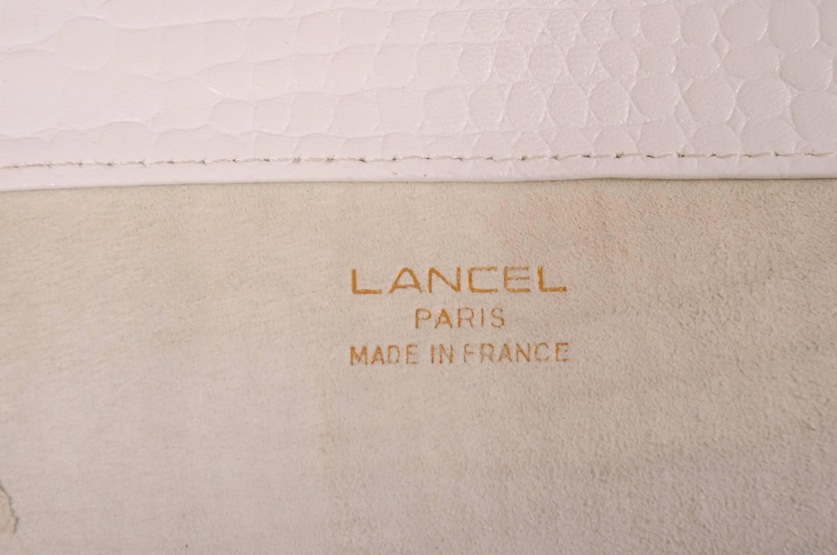 Gray Lancel, Paris White Leather Alligator Pattern Tote, Never Used