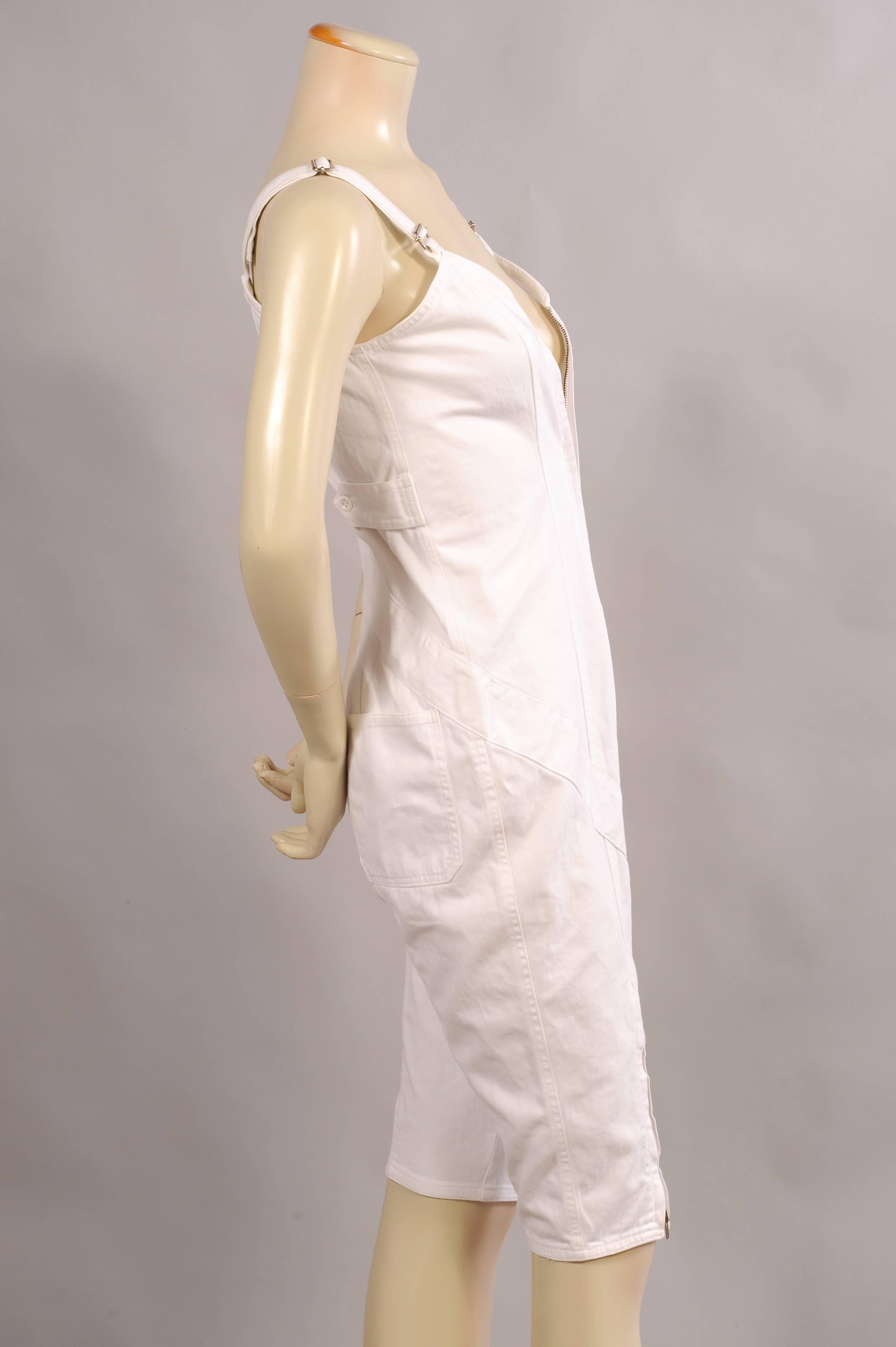 Katharine Hamnett Abbreviated White Denim Overalls  In Excellent Condition In New Hope, PA