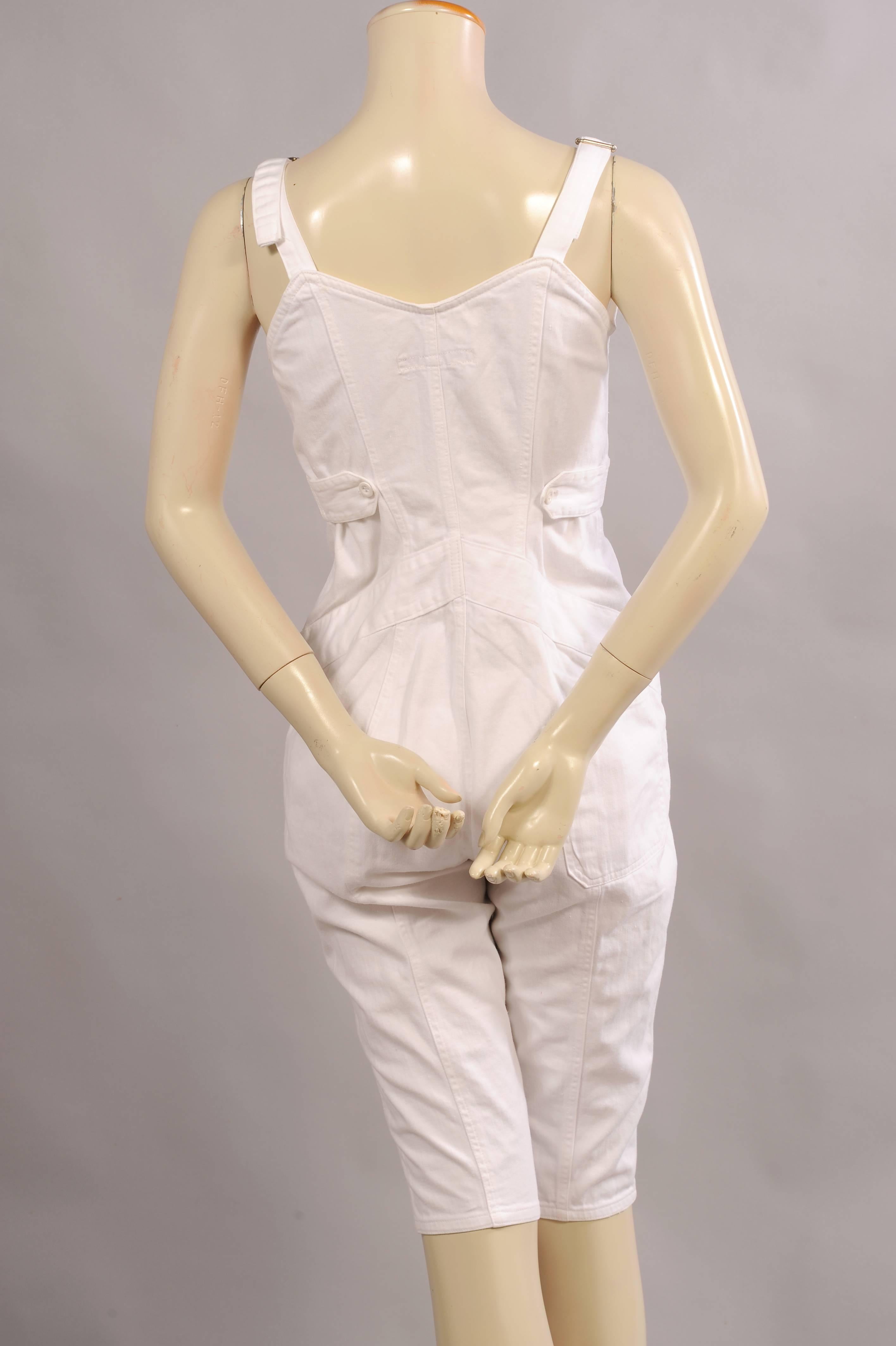 Women's or Men's Katharine Hamnett Abbreviated White Denim Overalls 