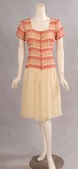 1930's Vintage Red and Cream Embroidered Dress