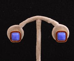 Andrew Clunn Gold Earrings Enamel, Chalcedony, Removable Blue Lace Agate Drops