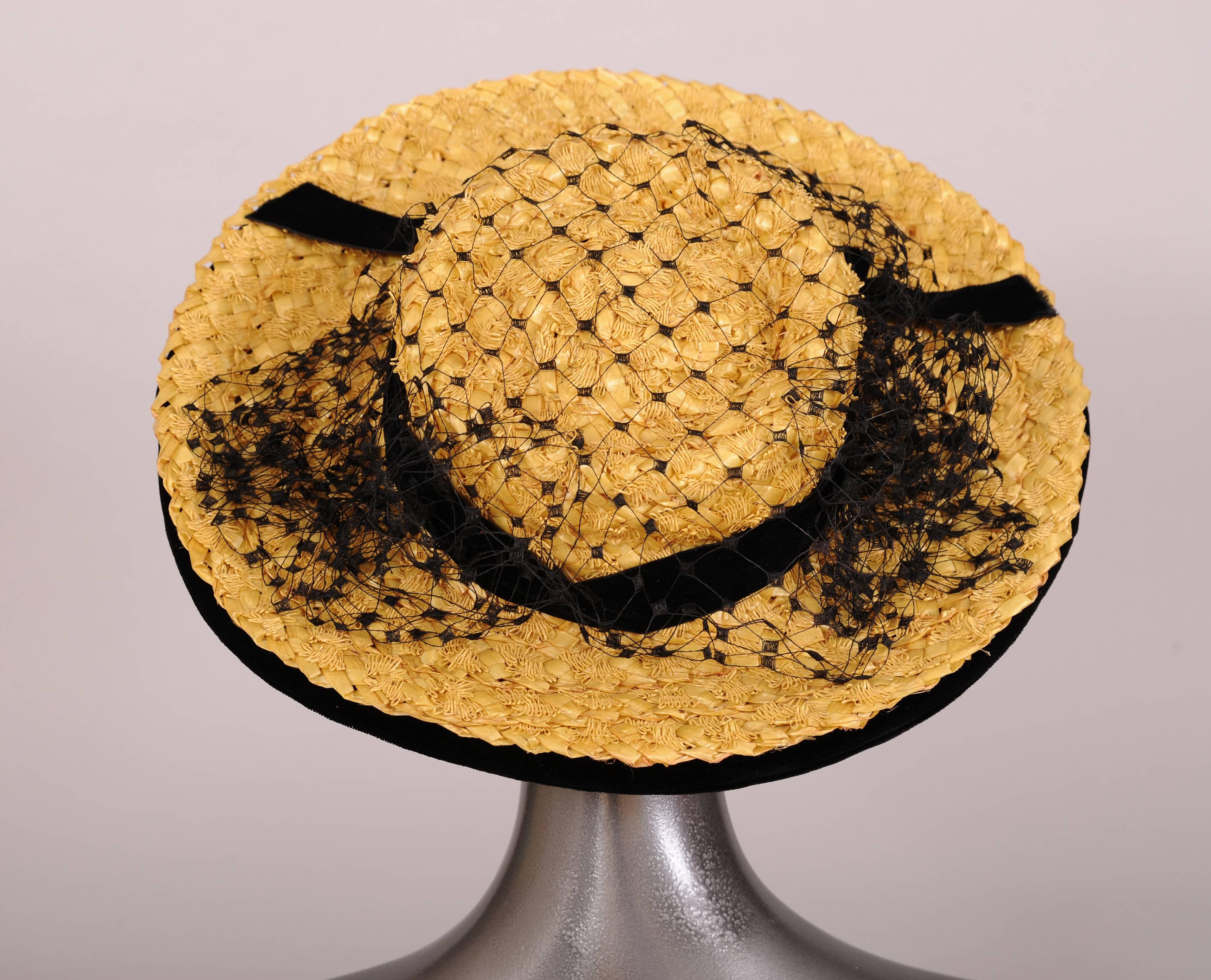 Black Louise Balazun rue Cambon Paris  Natural Straw and Velvet Hat