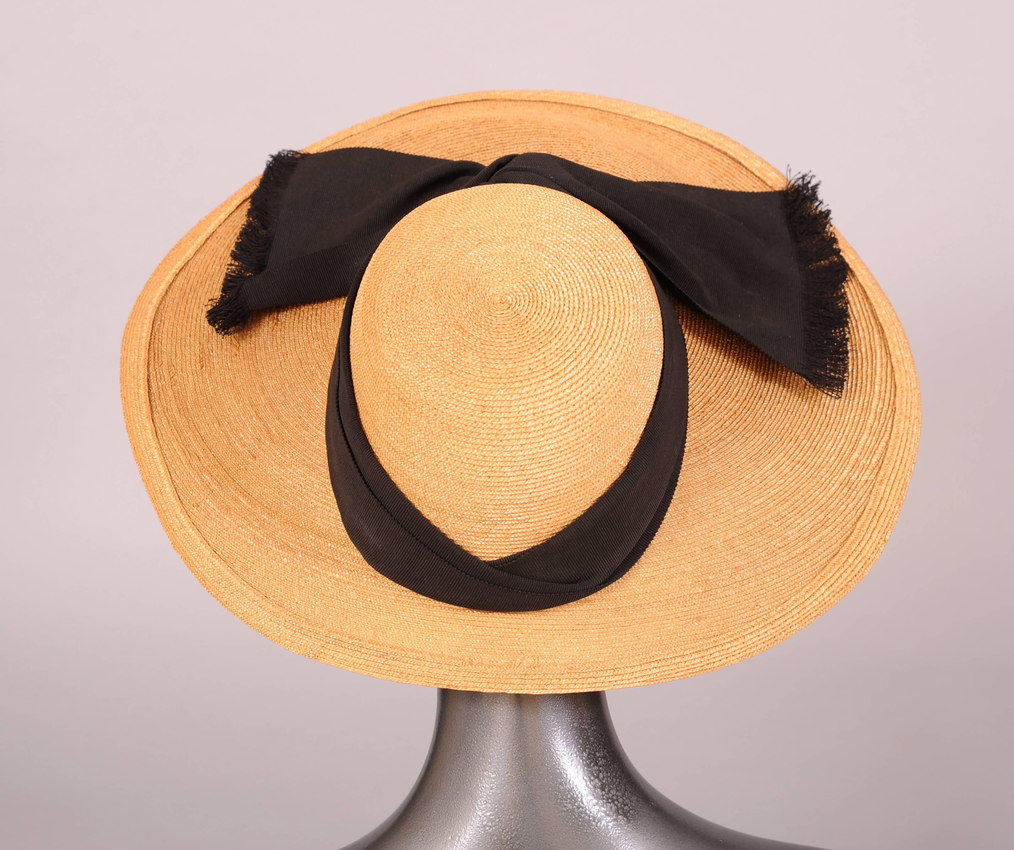 Orange 1930's Lord & Taylor Natural Straw Hat