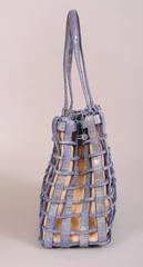 Nancy Gonzalez Blue Woven Crocodile and Natural Straw Bag