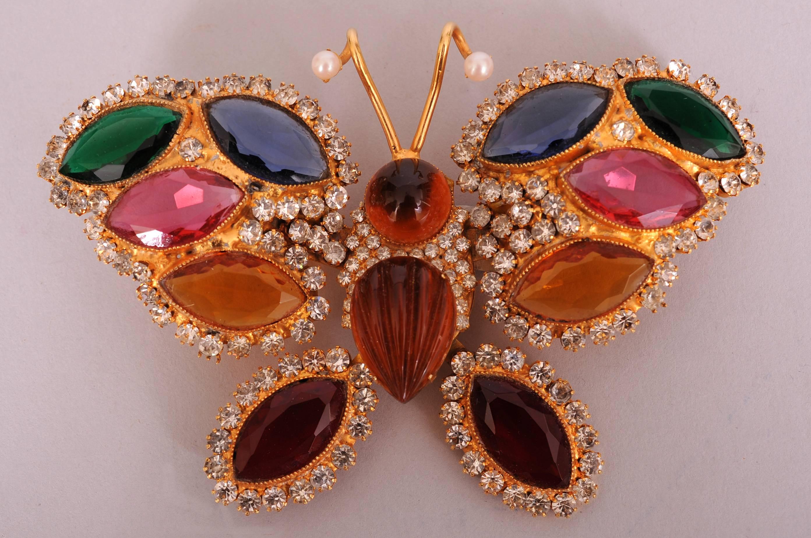 Women's or Men's William De Lillo Large Colorful Jeweled Butterfly Pin