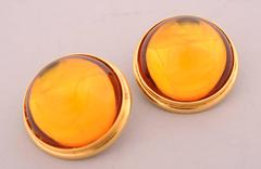 Boucles d'oreilles cabochon en cristal doré Lalique