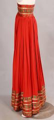 1970's Lanvin Red Silk Evening Skirt with Lavish Embroidered Trim