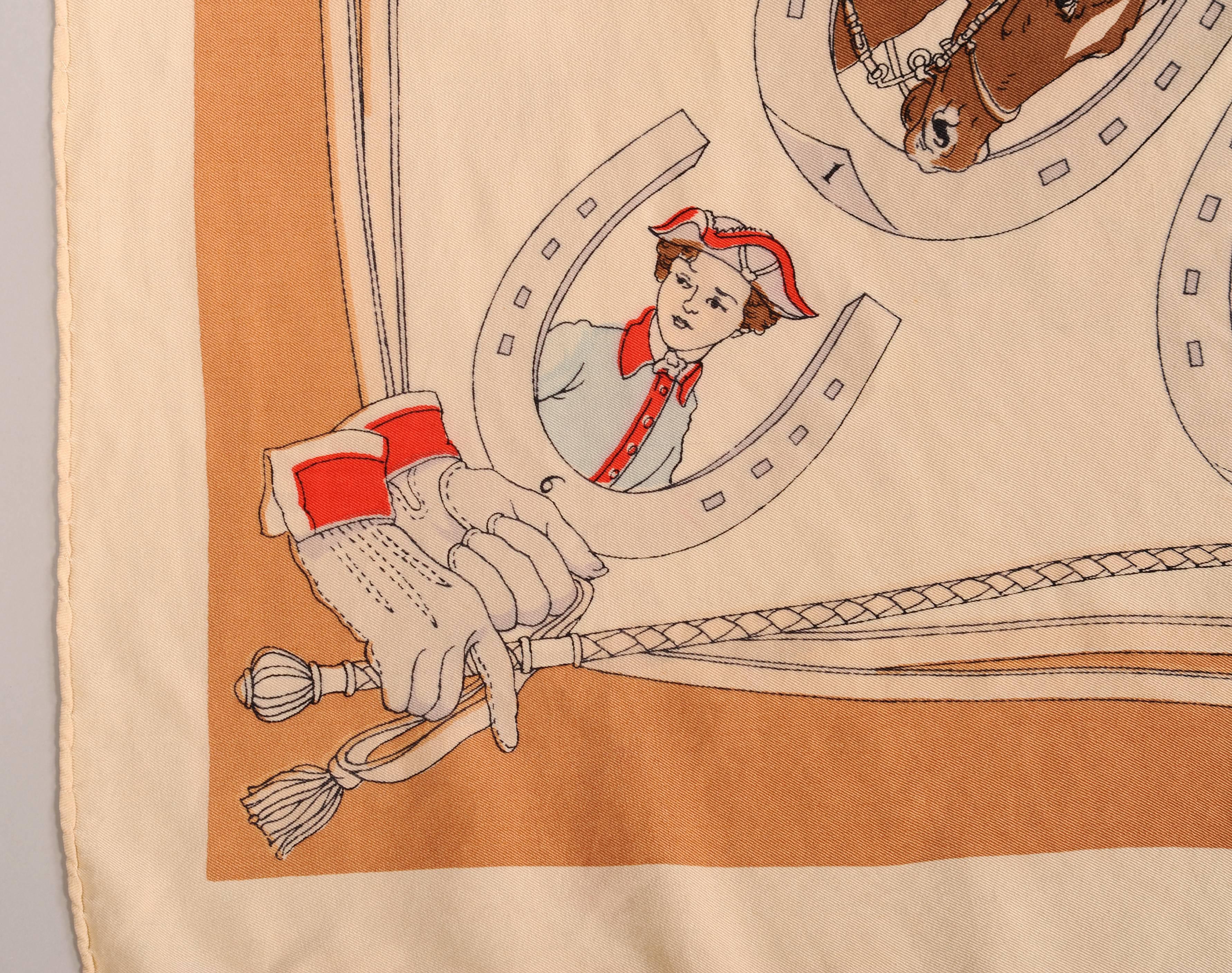 Beige Rare 1946 Hermes Scarf Les Distractions Hippiques, A Chacun Son Cheval
