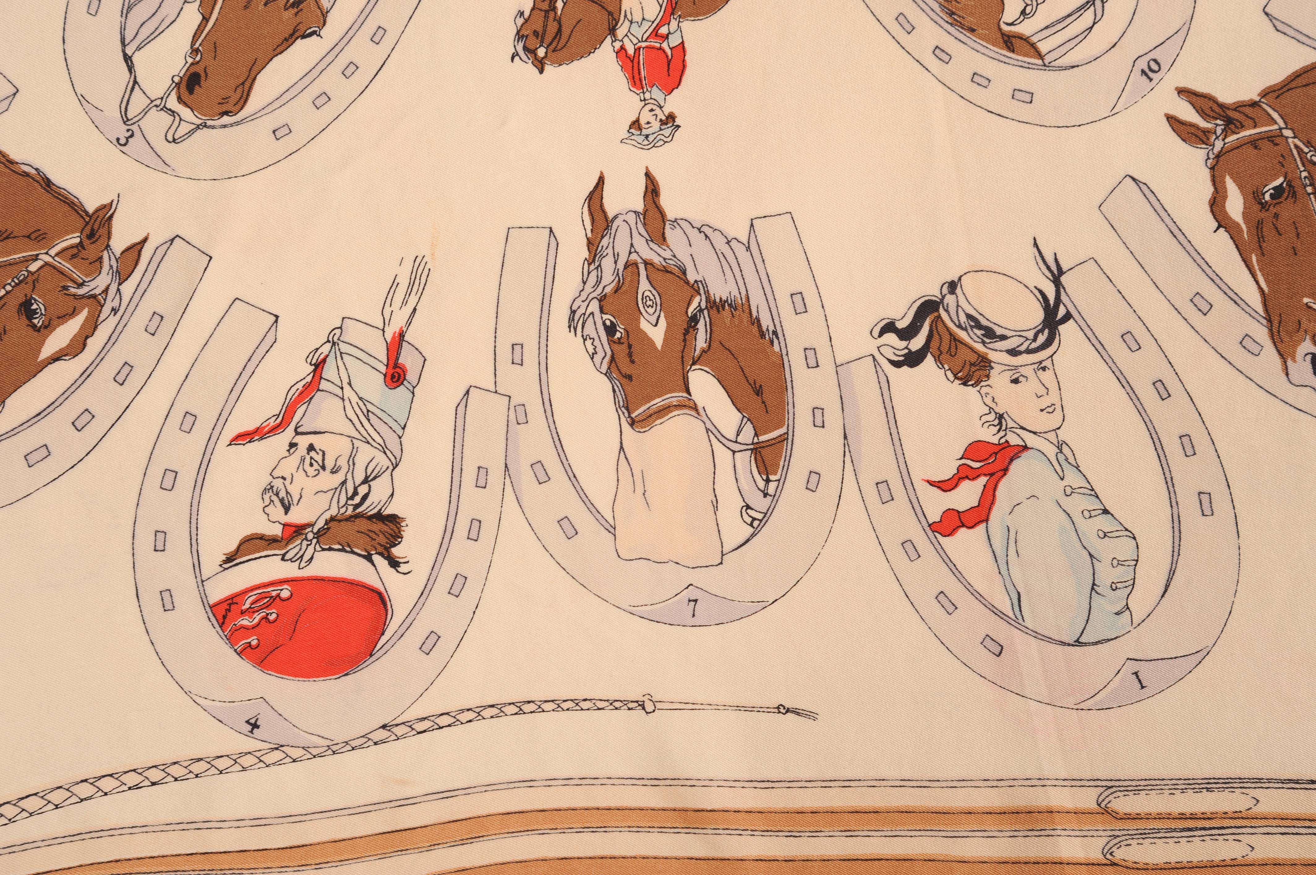 Rare 1946 Hermes Scarf Les Distractions Hippiques, A Chacun Son Cheval In Excellent Condition In New Hope, PA