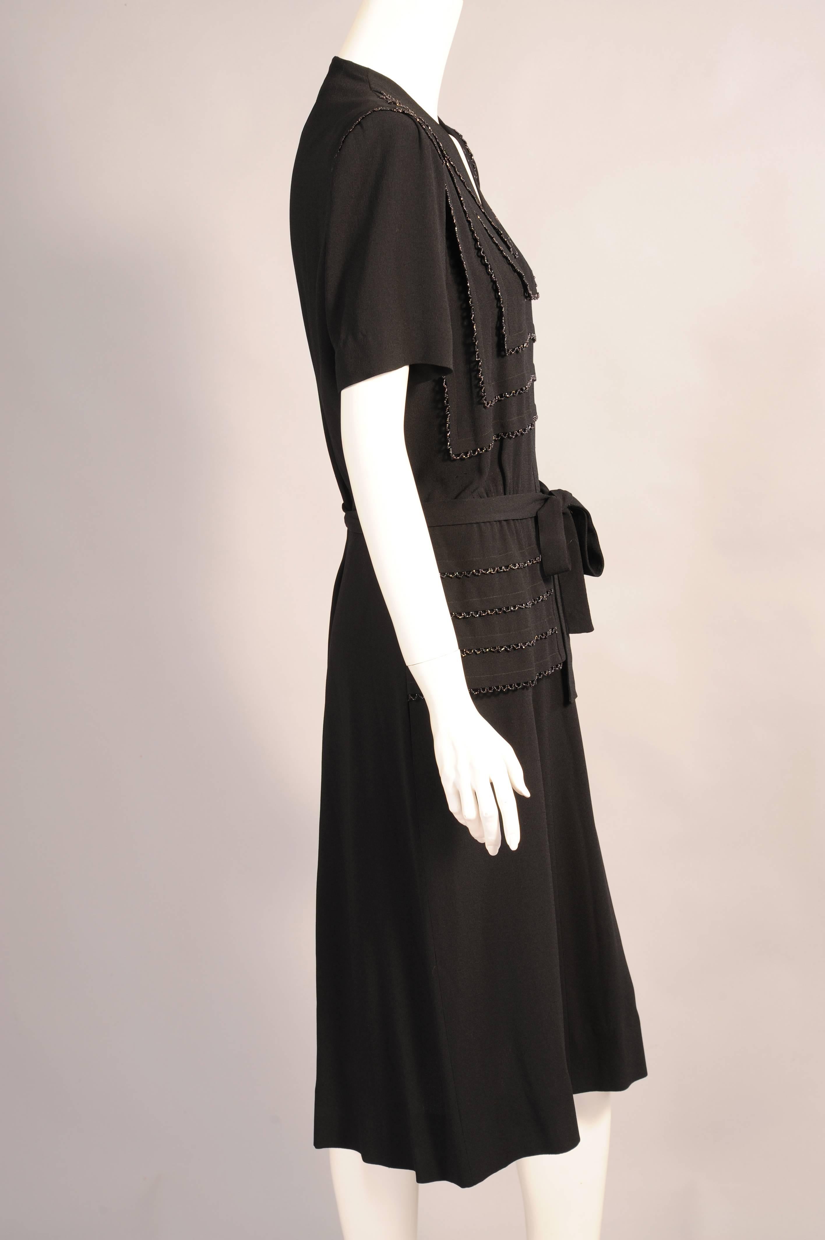 1940's Larger Size Beaded Black Crepe Evening Dress In Excellent Condition In New Hope, PA