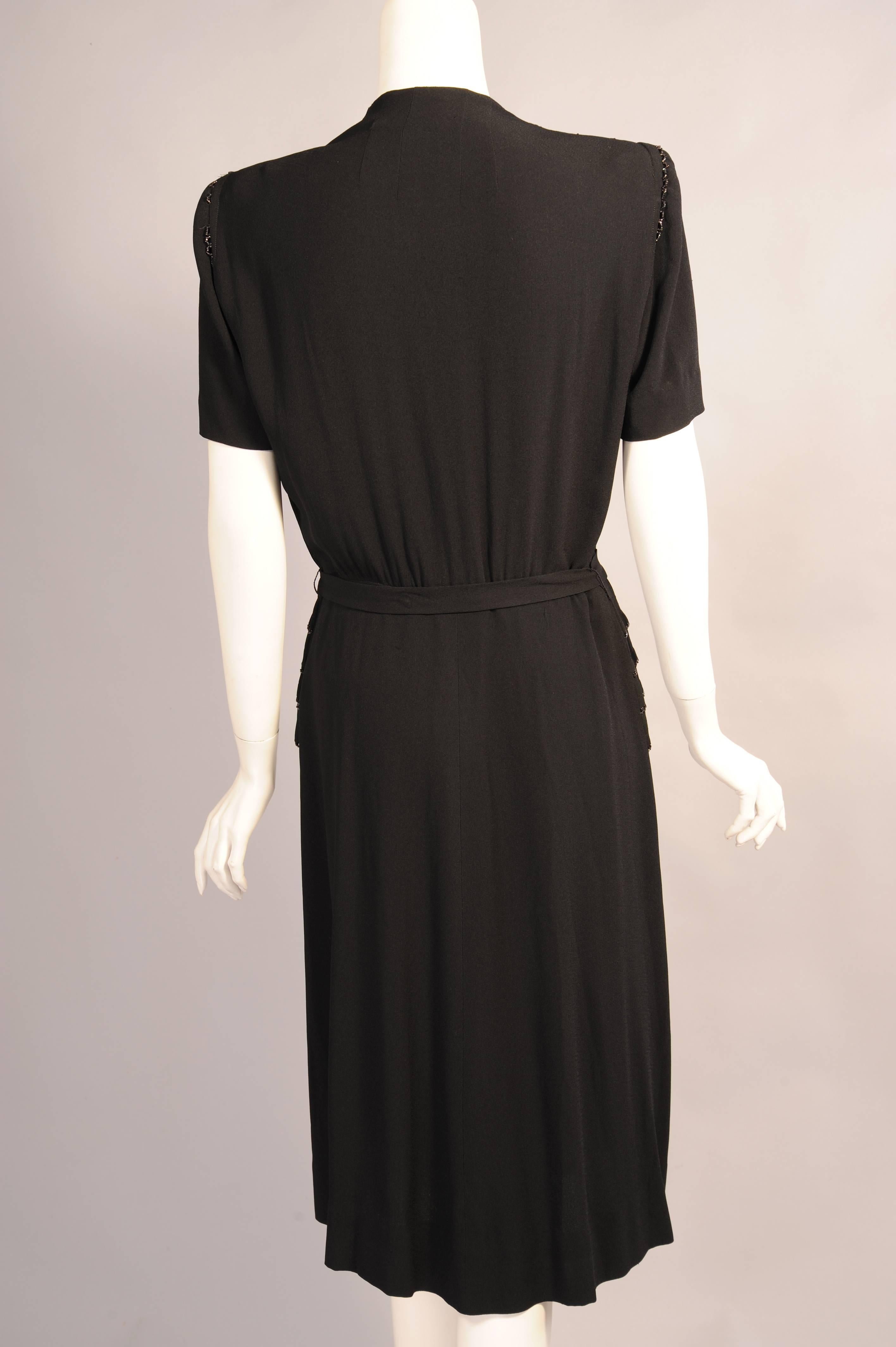 Women's 1940's Larger Size Beaded Black Crepe Evening Dress